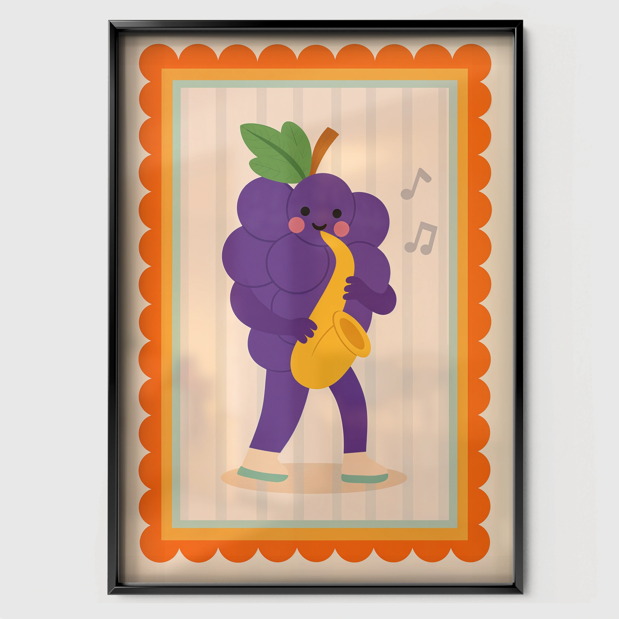 Saxophone Grape Nursery Print - black framed nursery wall art print