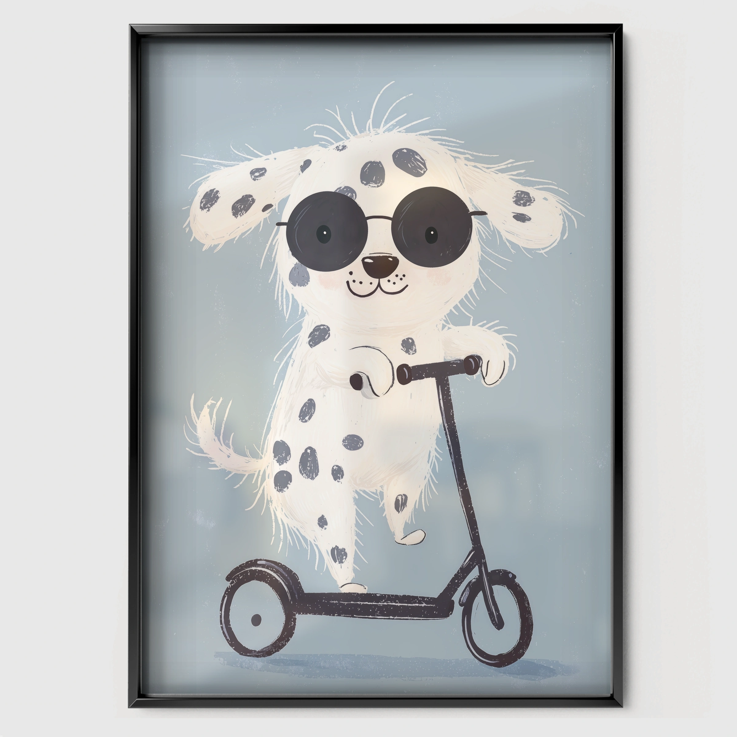 Scooter Dalmatian Nursery Print - black framed nursery wall art print