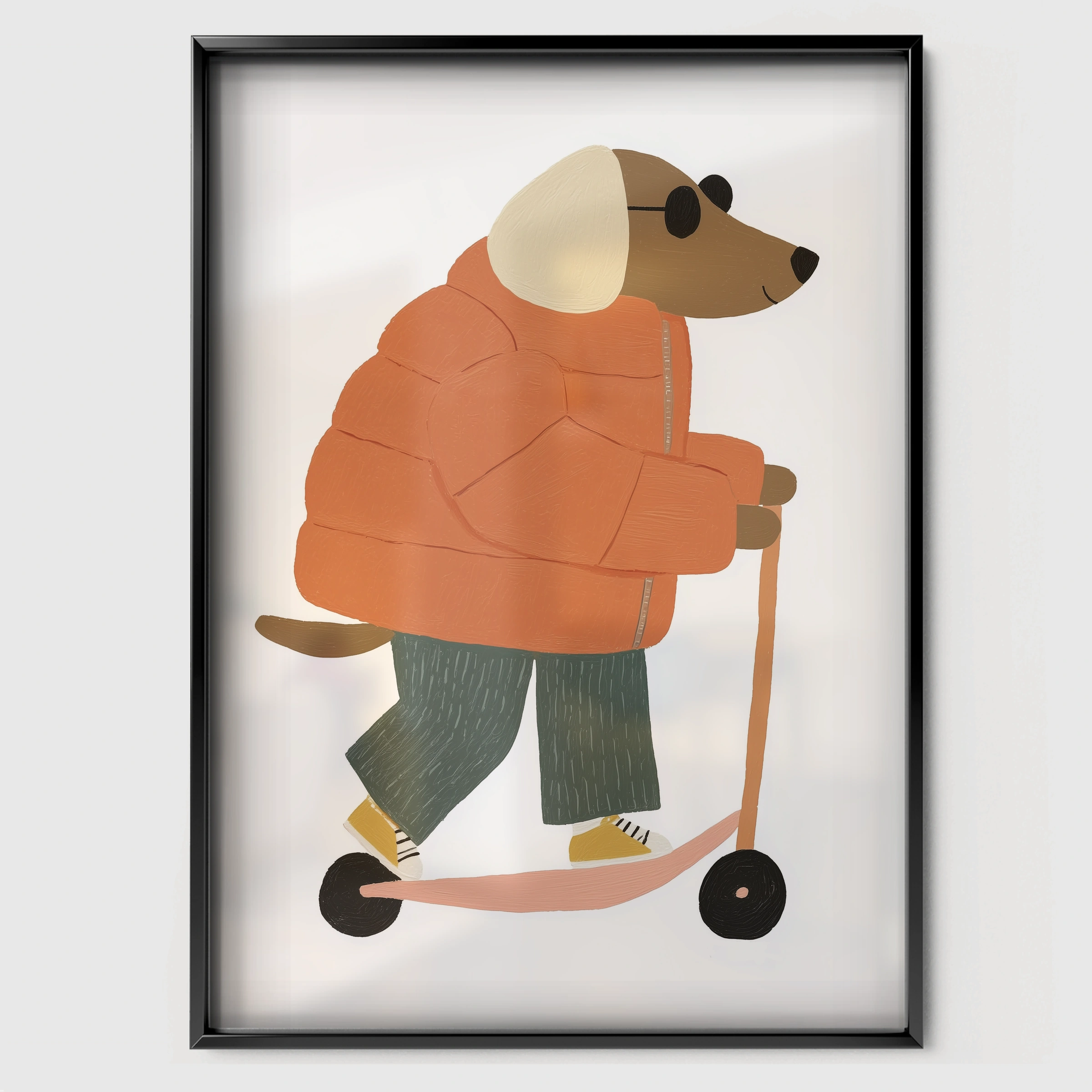 Scooter Dog Nursery Print - black framed nursery wall art print