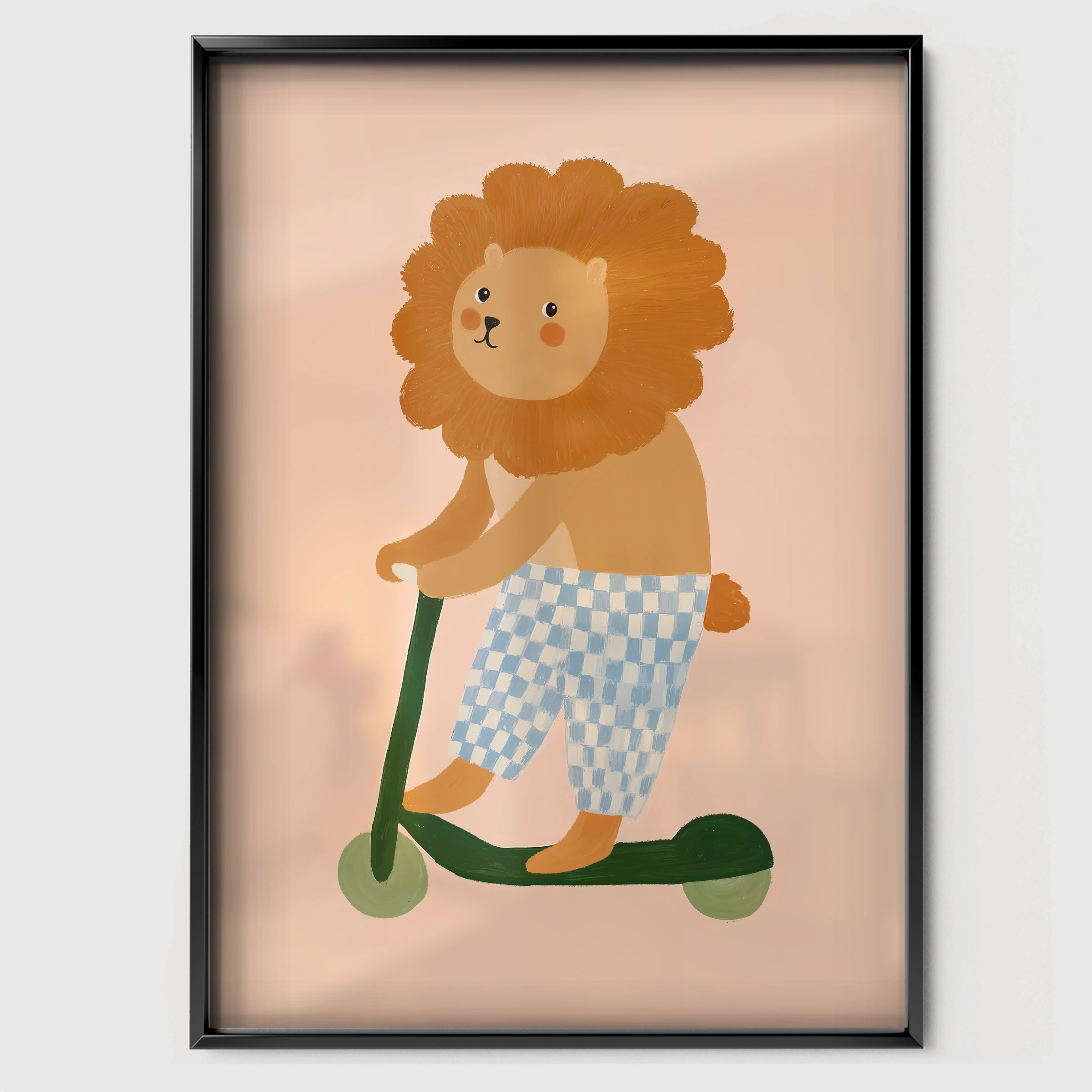 Scooter Lion Nursery Print - black framed nursery wall art print