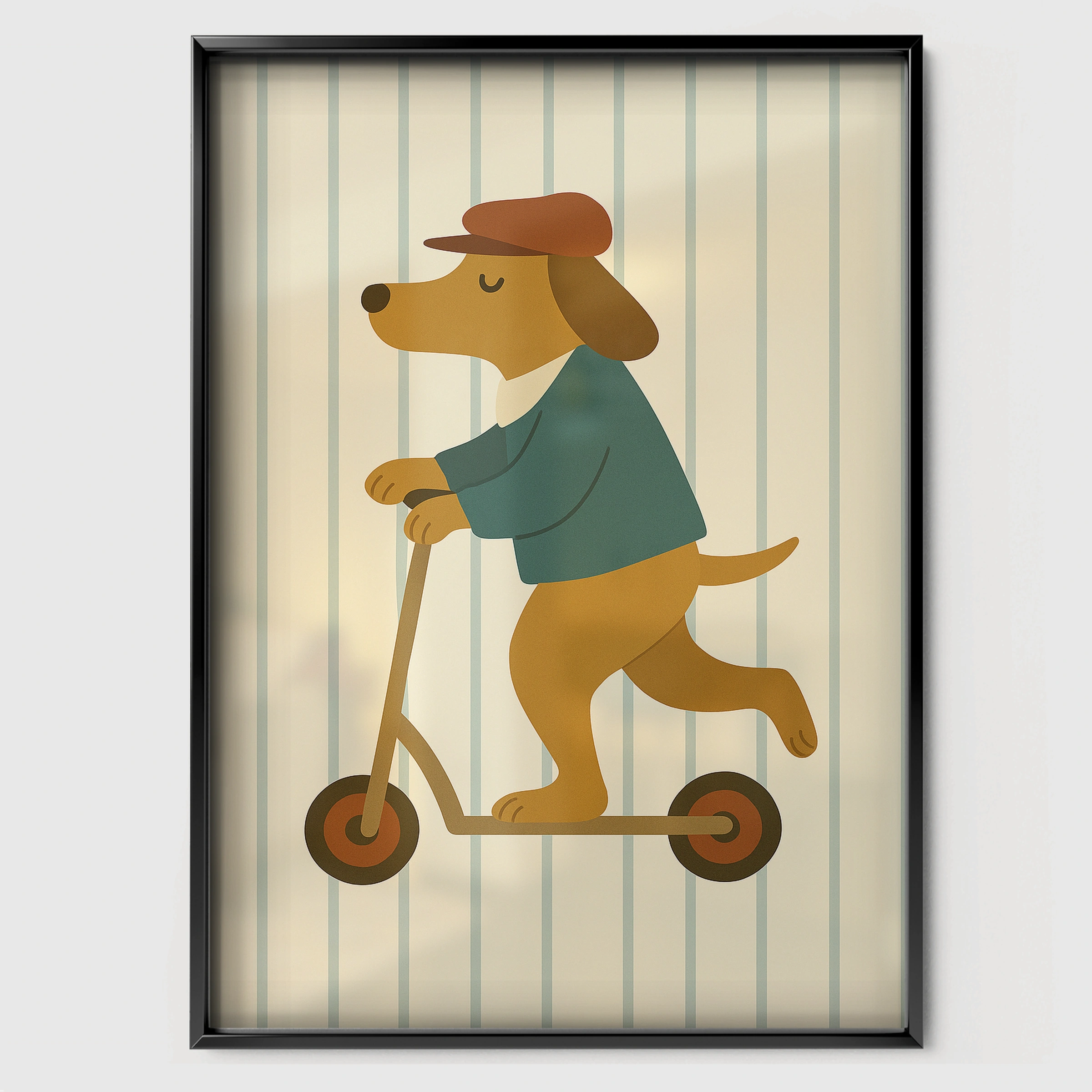 Scooter Pup Nursery Print - black framed nursery wall art print