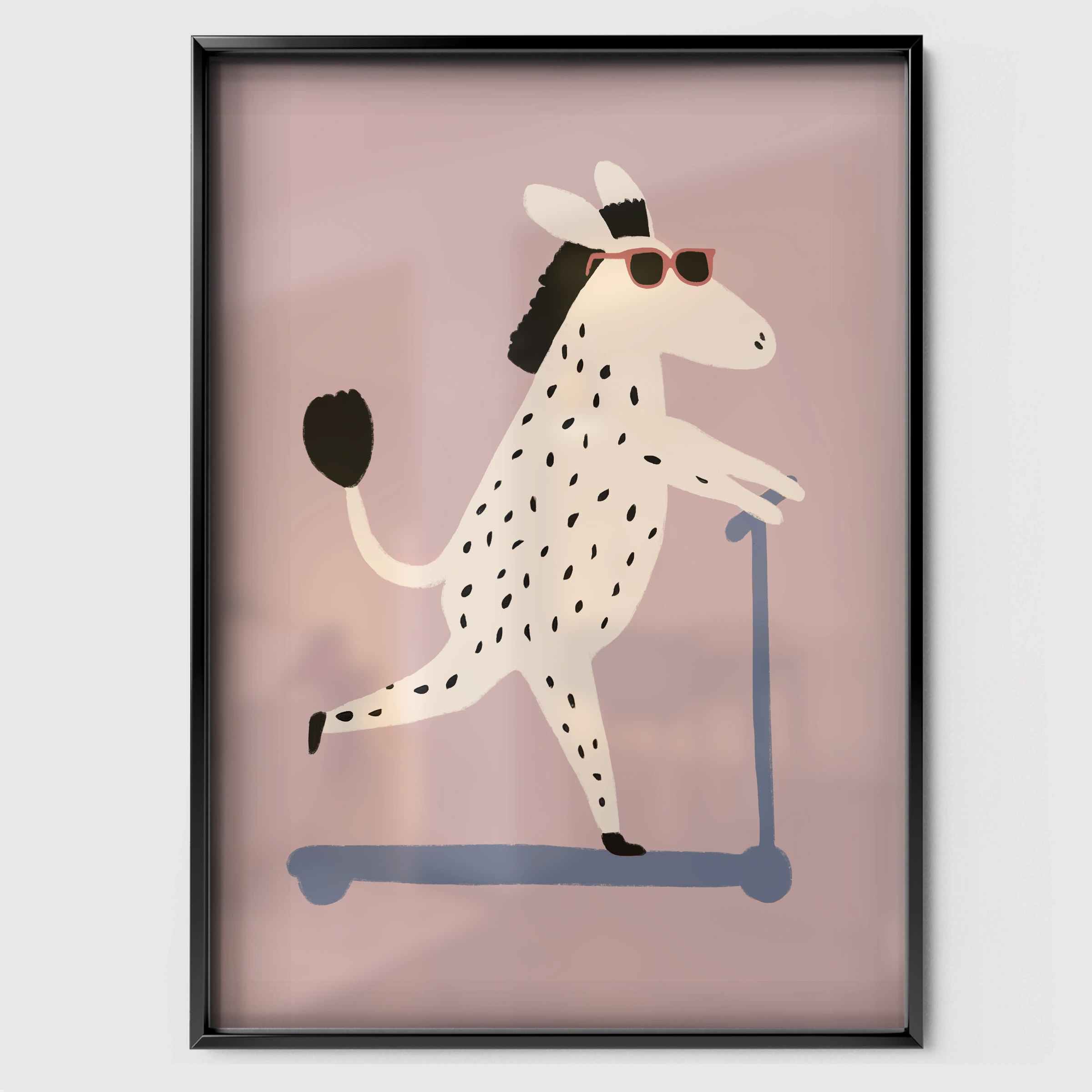 Scooter Zebra Nursery Print - black framed nursery wall art print
