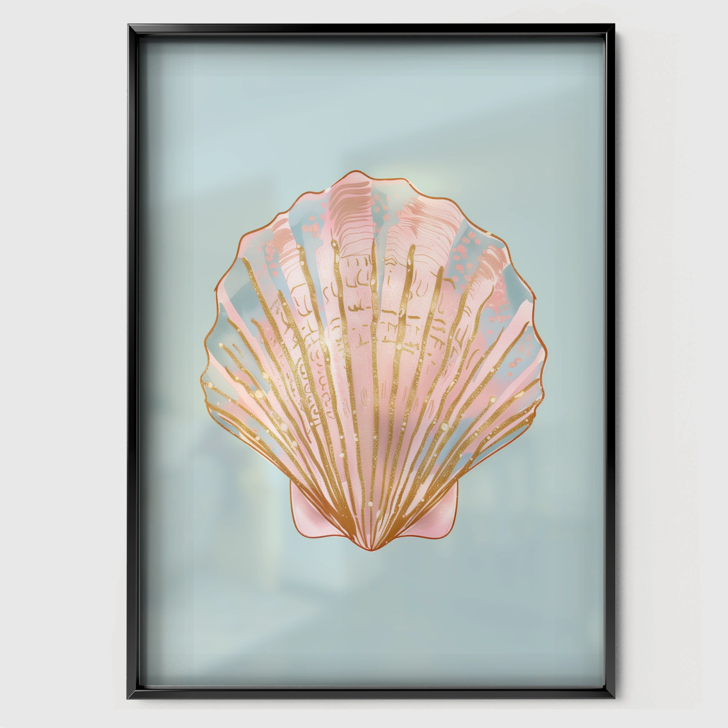 Seashell Nursery Print - black framed nursery wall art print