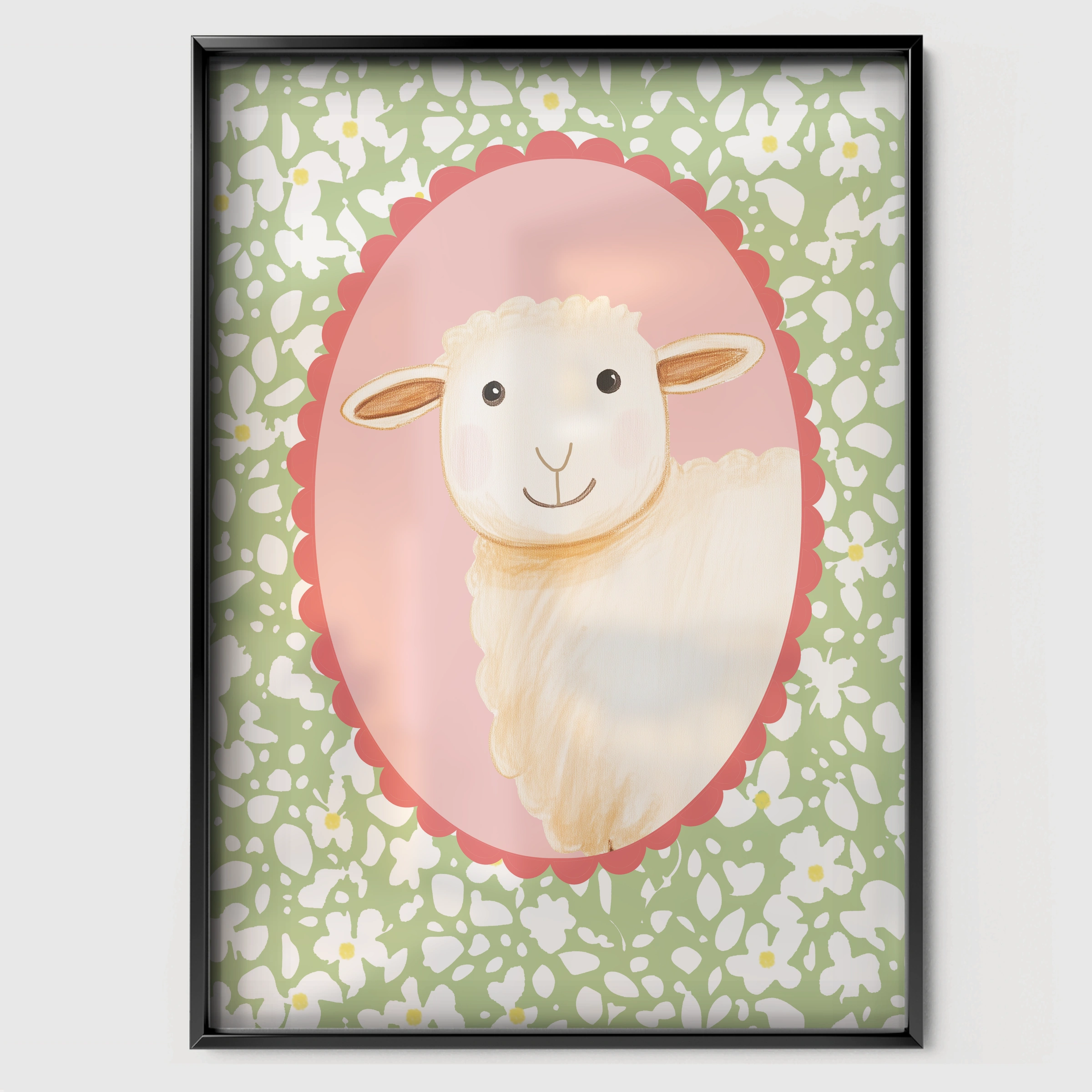 Sheep Cameo Nursery Print - black framed nursery wall art print