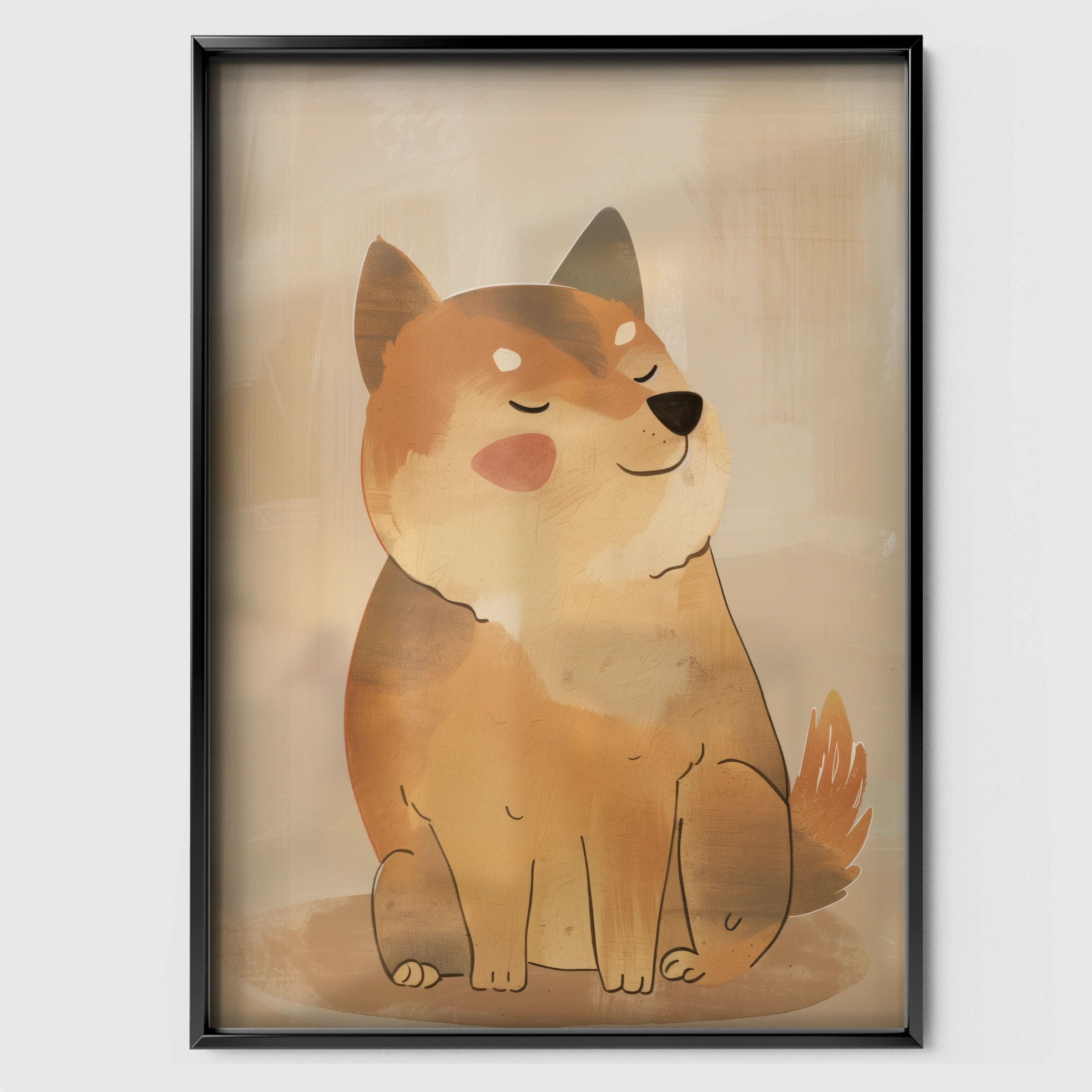 Shiba Dog Nursery Print - black framed nursery wall art print
