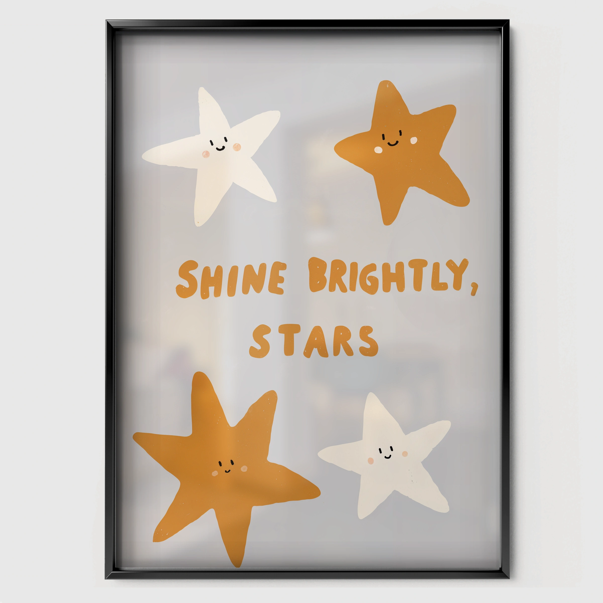 Shine Brightly Stars Nursery Print - black framed nursery wall art print