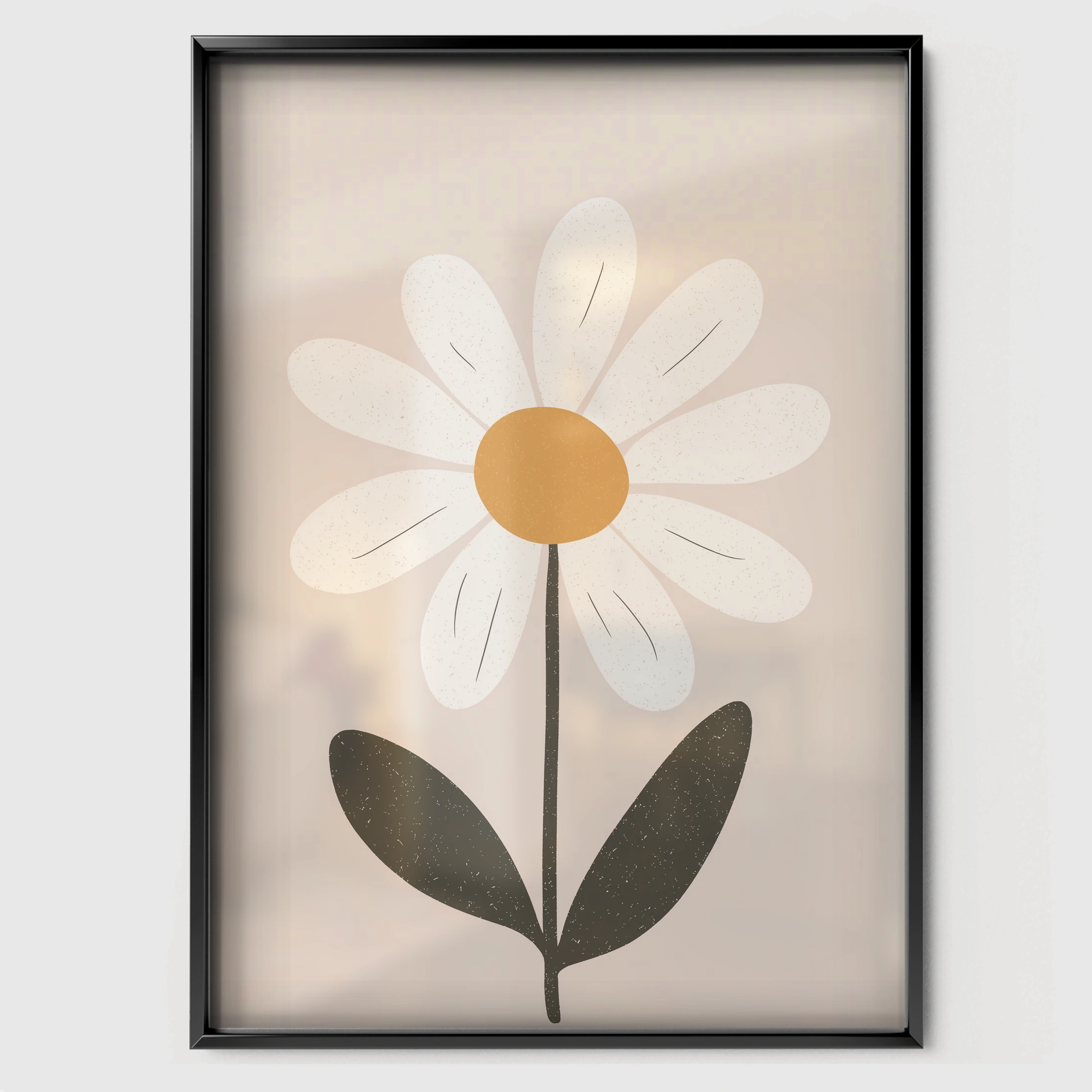 Single Daisy Nursery Print - black framed nursery wall art print