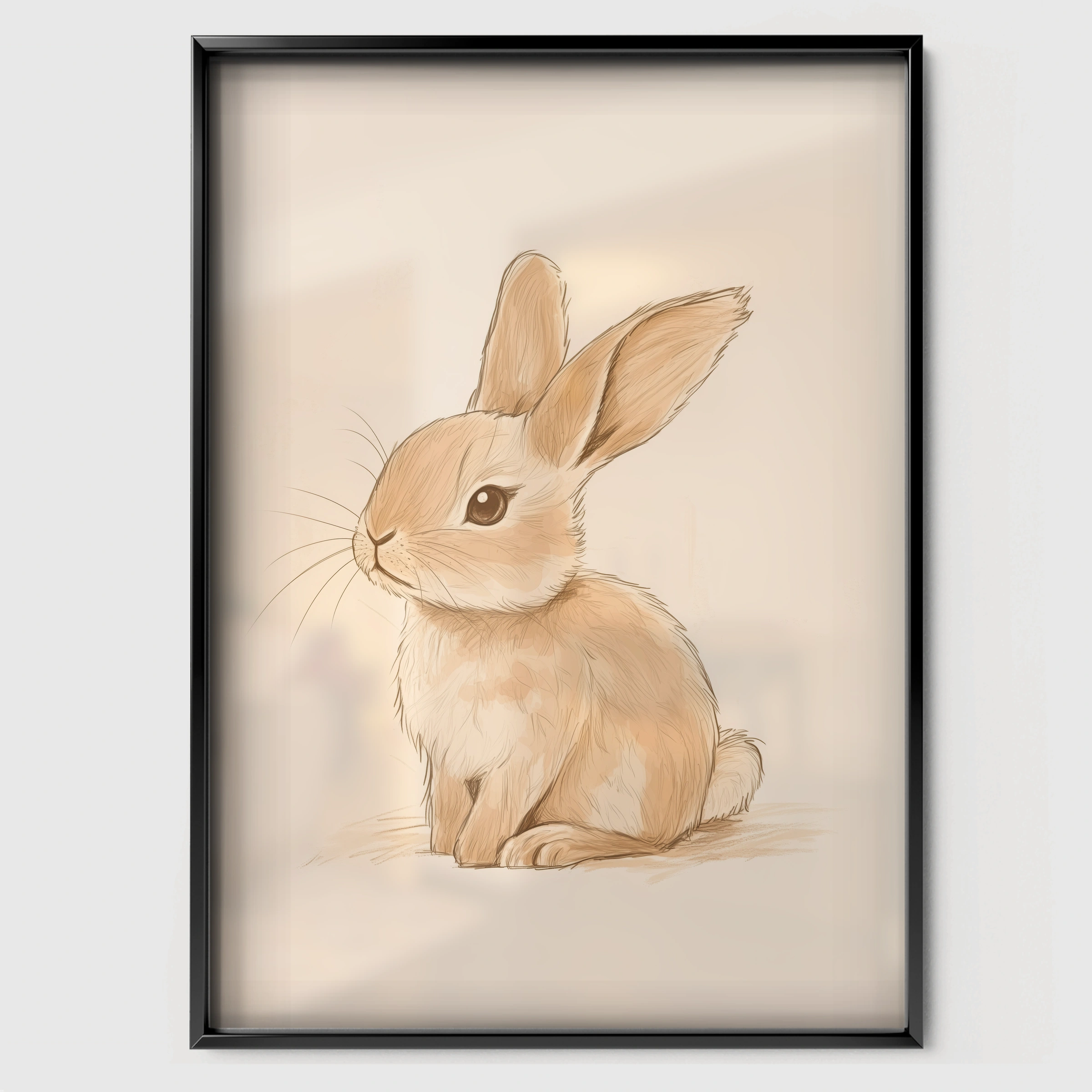 Sitting Rabbit Nursery Print - black framed nursery wall art print