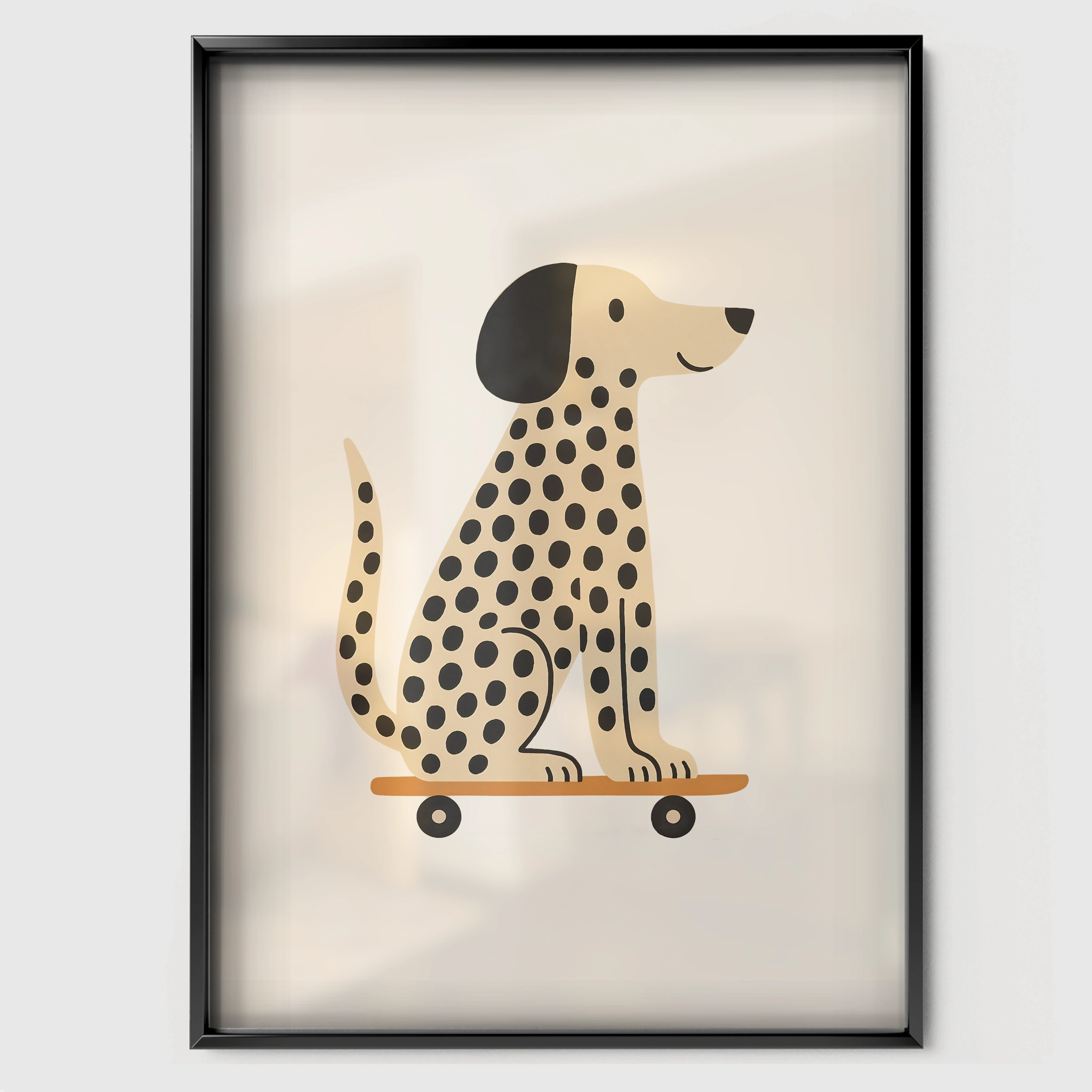 Skateboard Dalmatian Two Nursery Print - black framed nursery wall art print