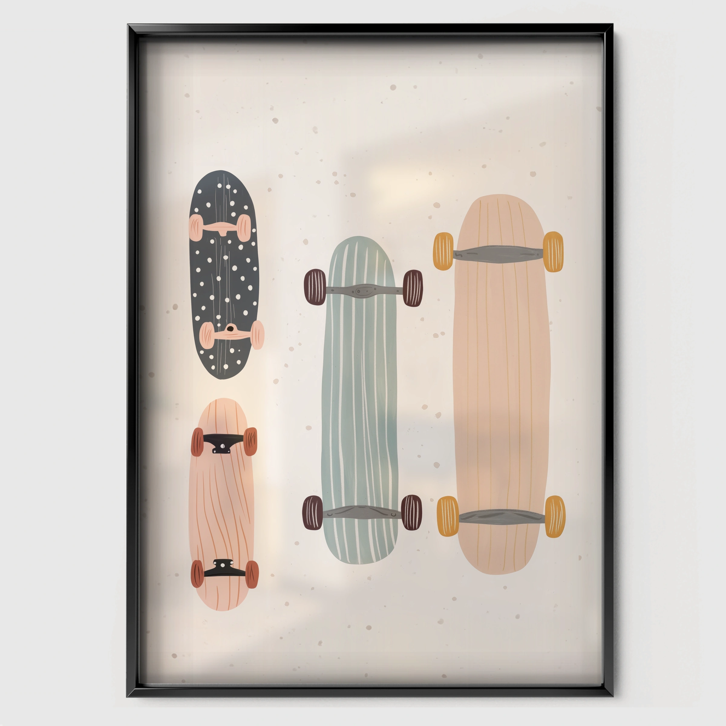 Skateboard Nursery Print - black framed nursery wall art print