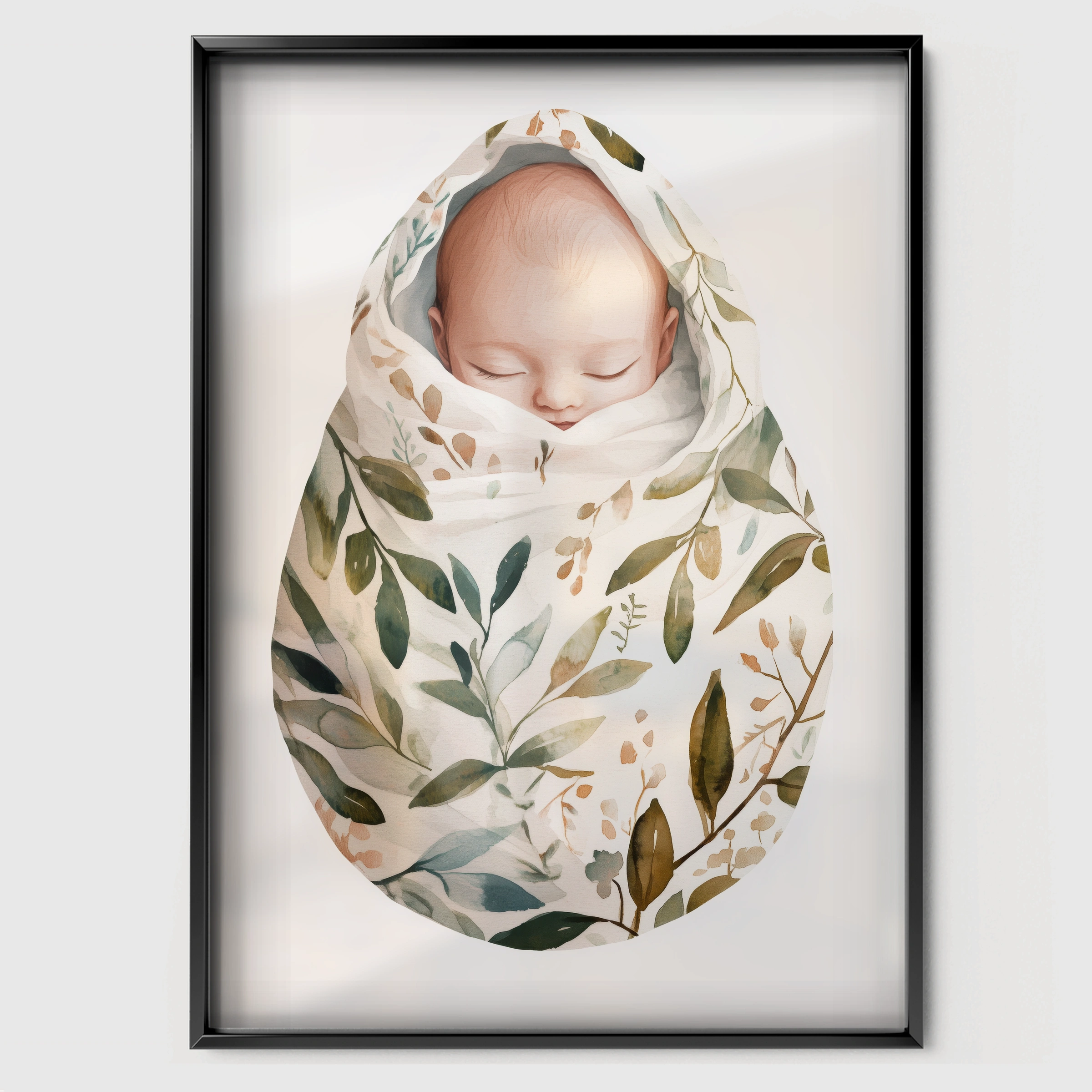 Sleeping Baby Nursery Print - black framed nursery wall art print