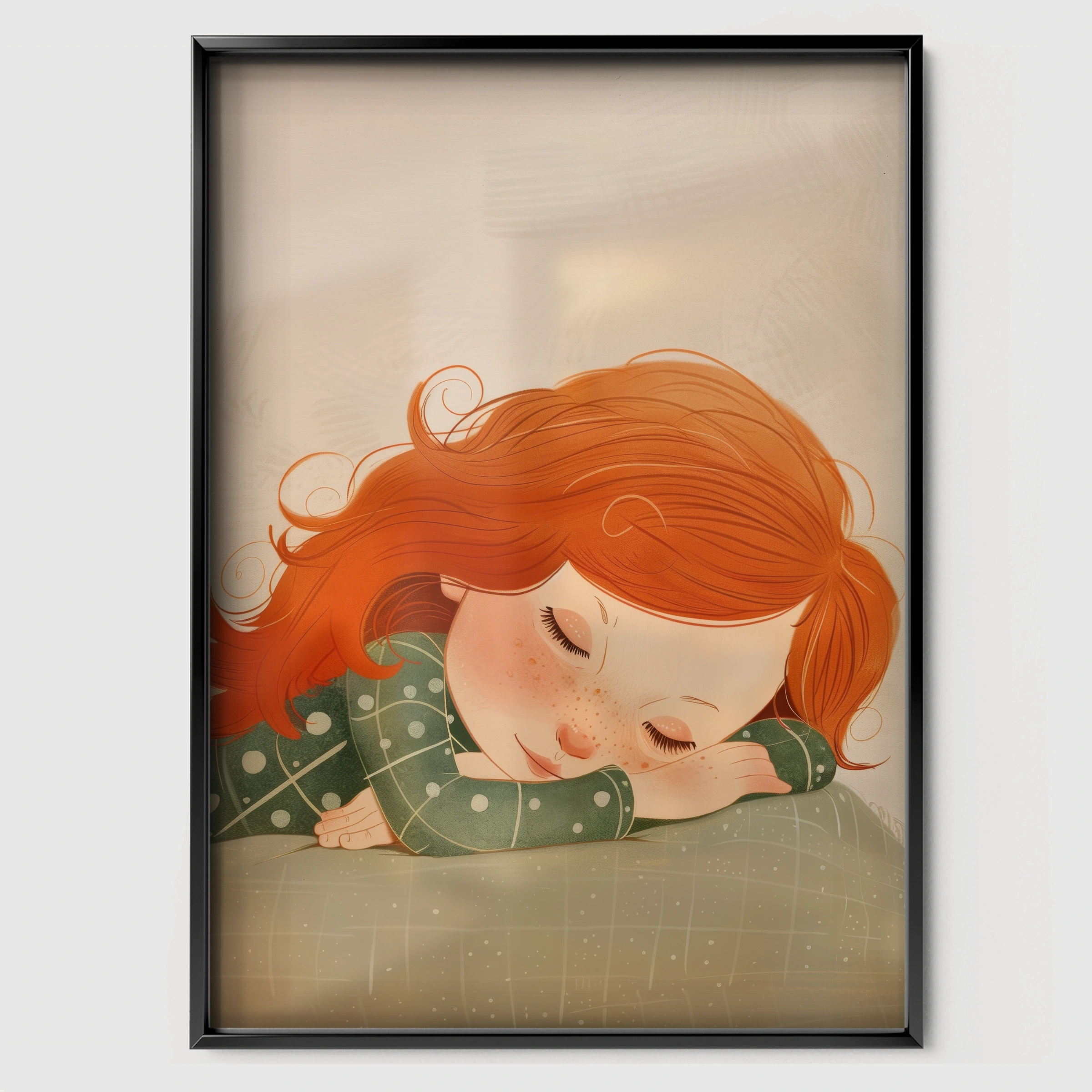 Sleeping Girl Nursery Print - black framed nursery wall art print