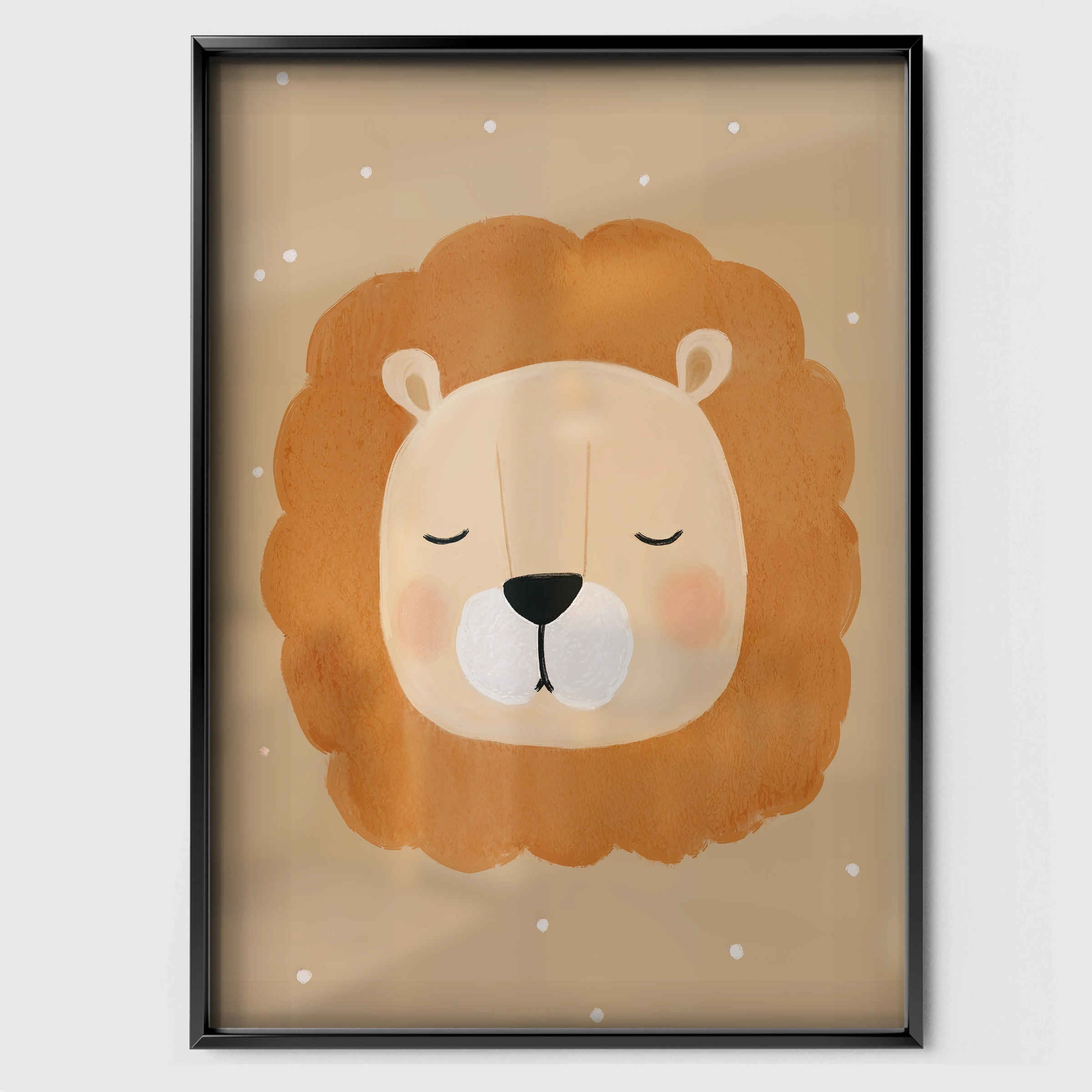 Sleeping Lion Nursery Print - black framed nursery wall art print
