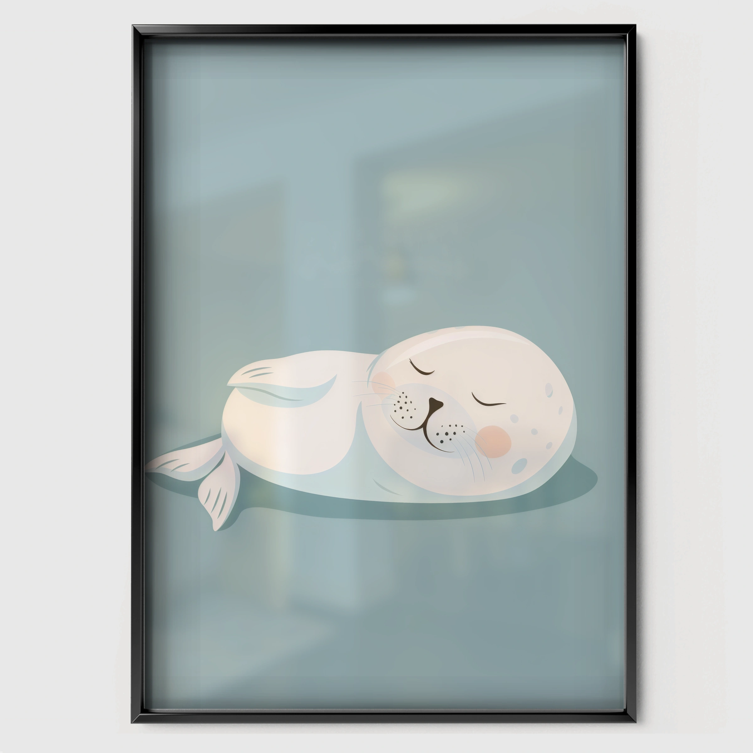 Sleeping Seal Nursery Print - black framed nursery wall art print