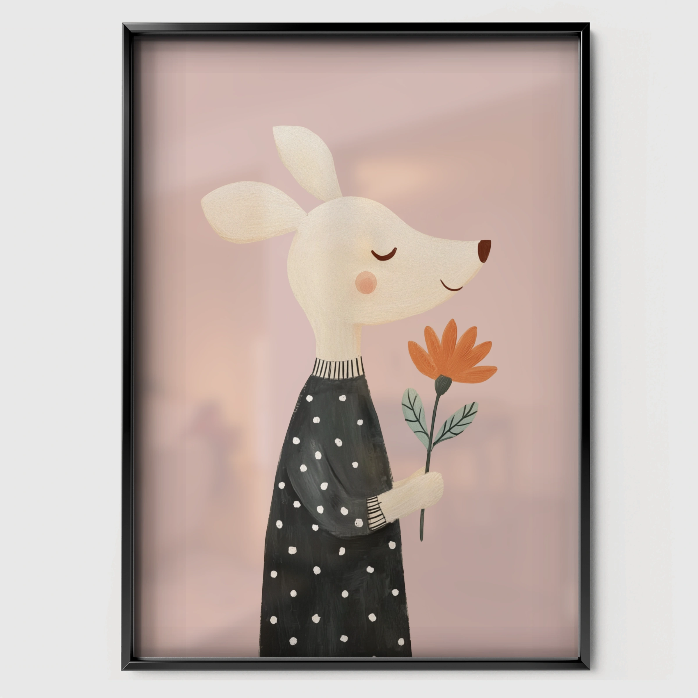Sleepy Bunny Nursery Print - black framed nursery wall art print