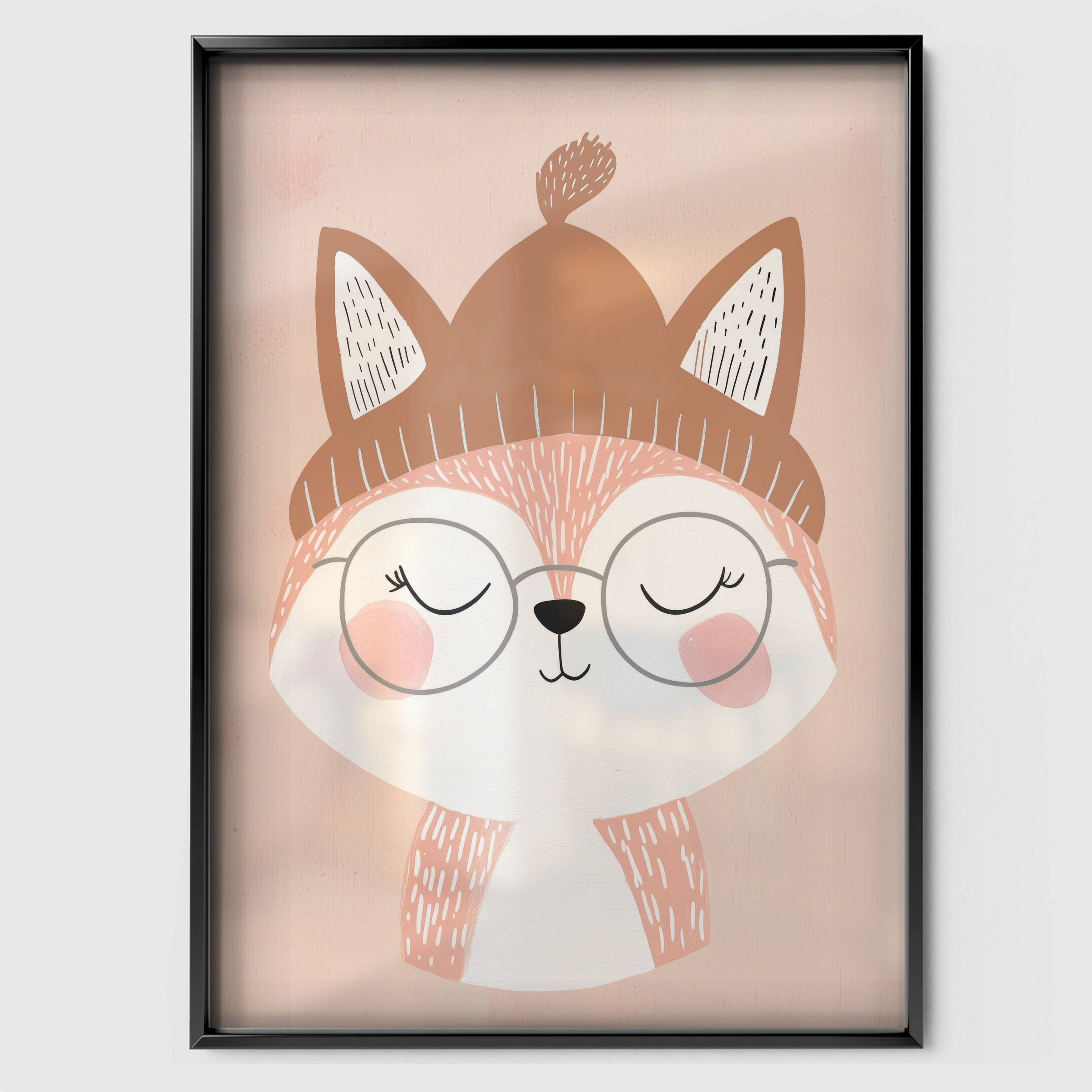 Sleepy Fox Nursery Print - black framed nursery wall art print