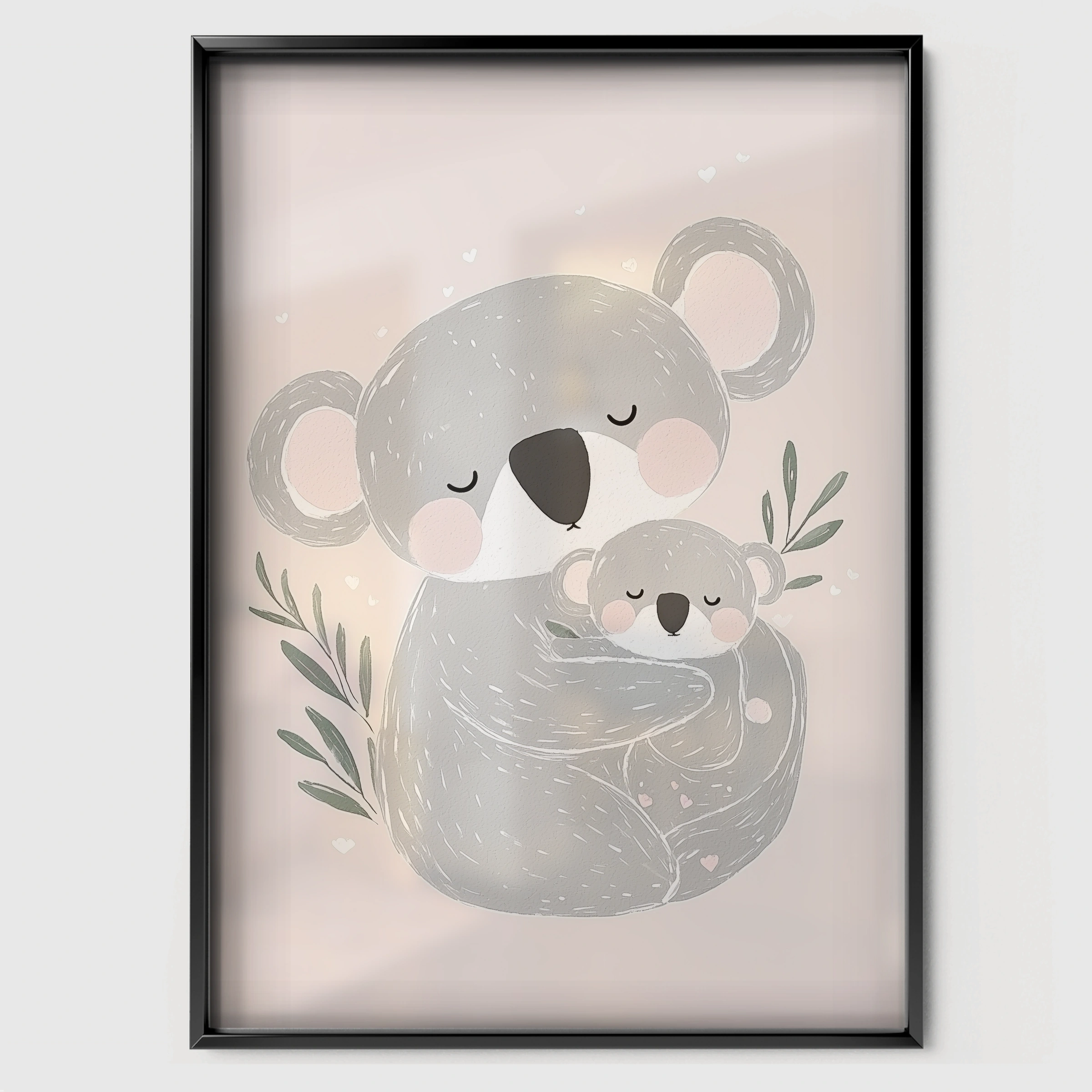 Sleepy Koala Nursery Print - black framed nursery wall art print