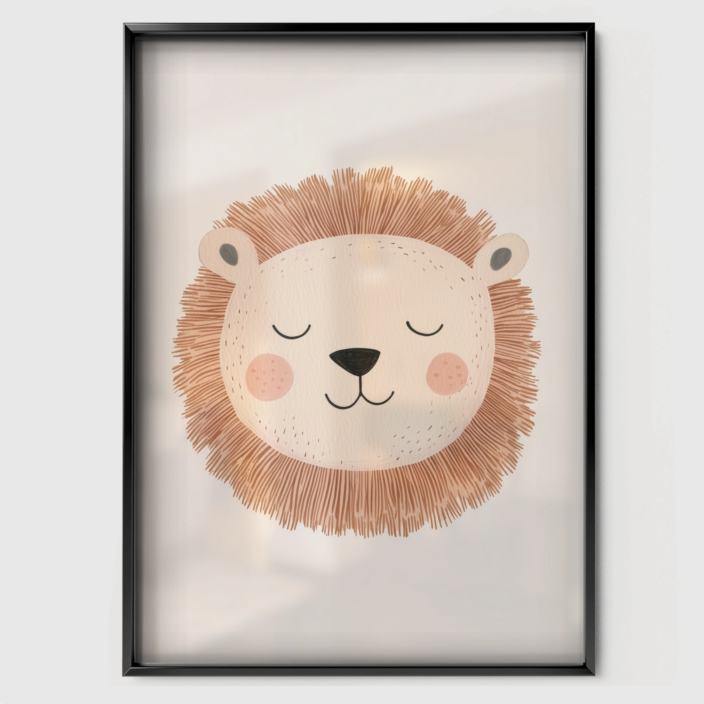 Sleepy Lion Nursery Print - black framed nursery wall art print