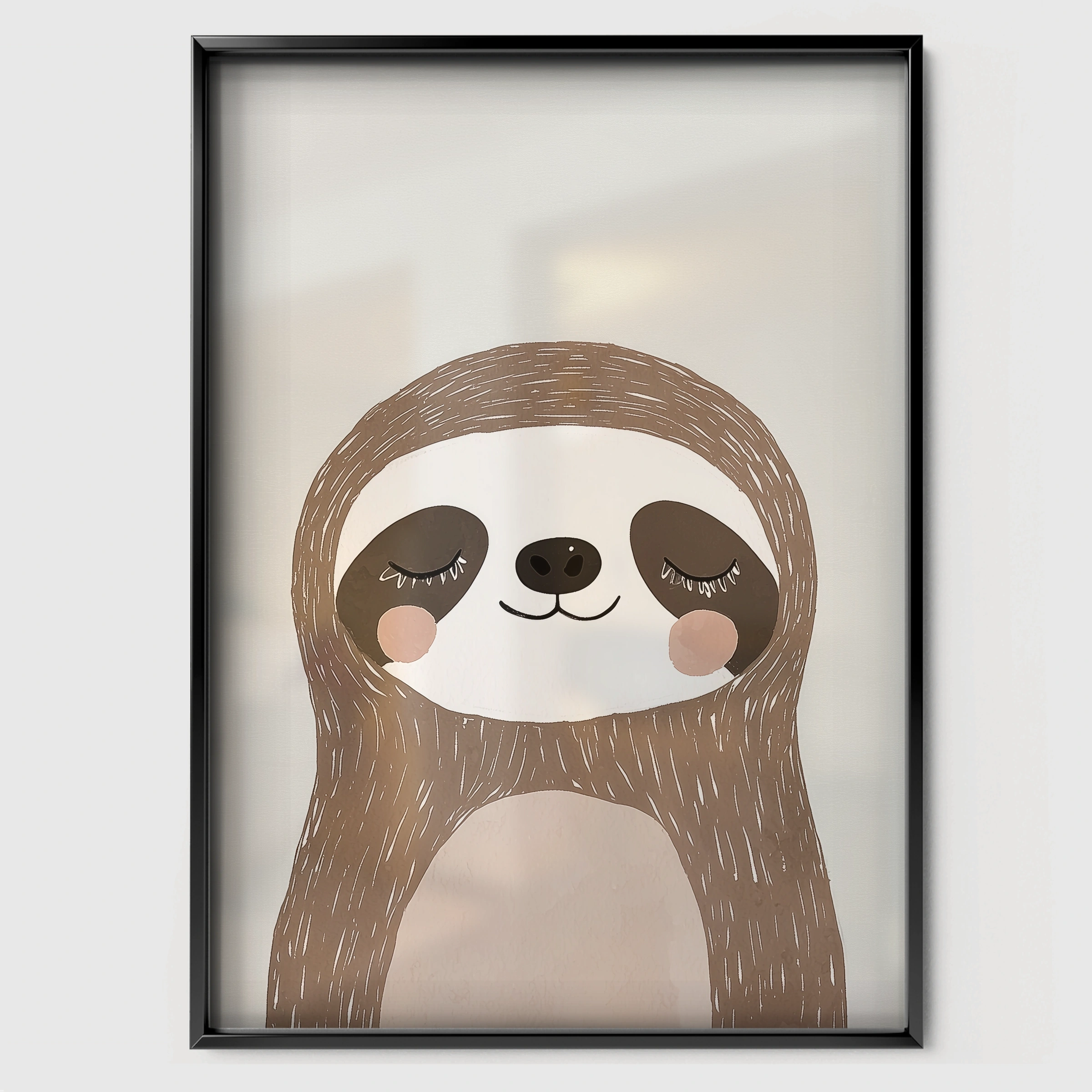 Sleepy Sloth Nursery Print - black framed nursery wall art print