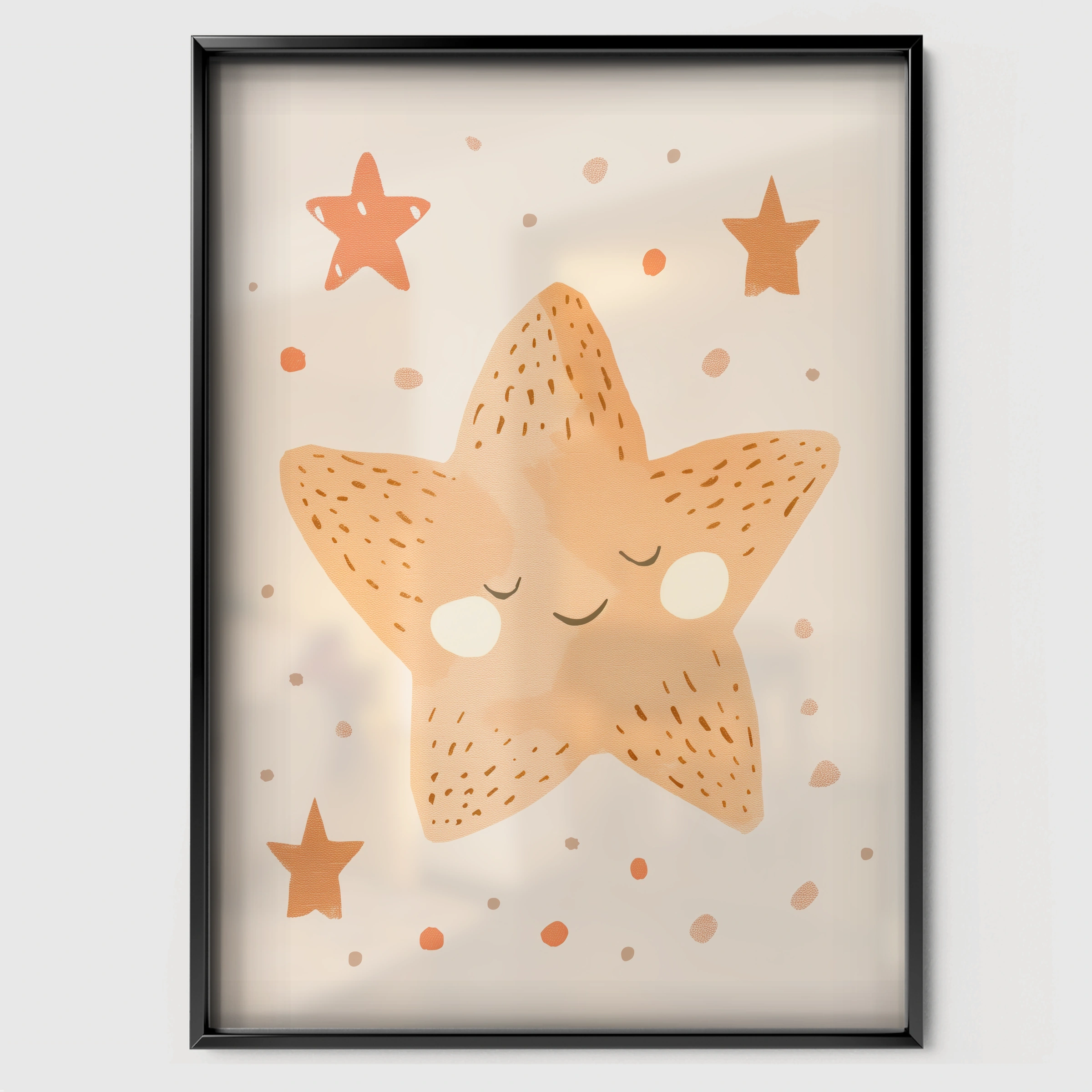 Sleepy Star Nursery Print - black framed nursery wall art print
