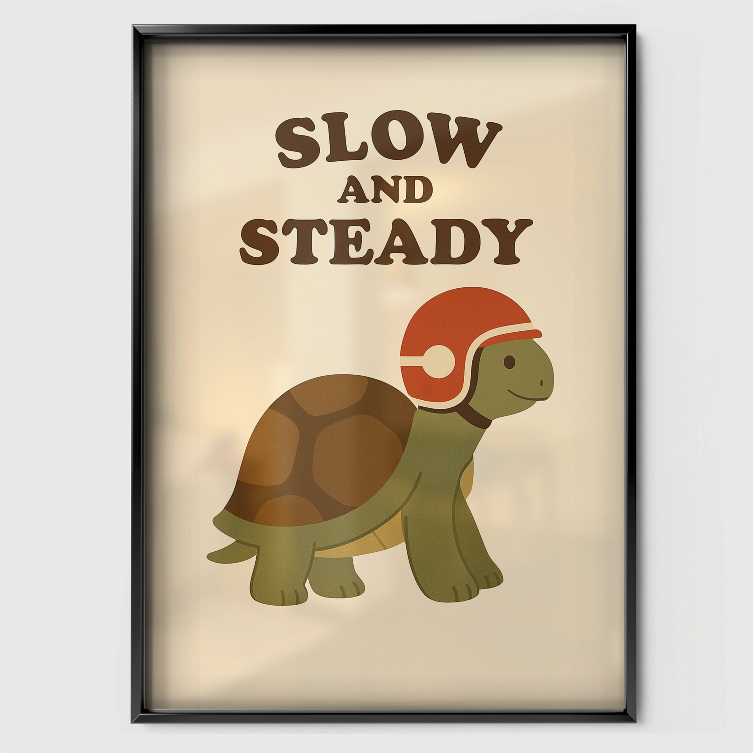 Slow and Steady Turtle Nursery Print - black framed nursery wall art print