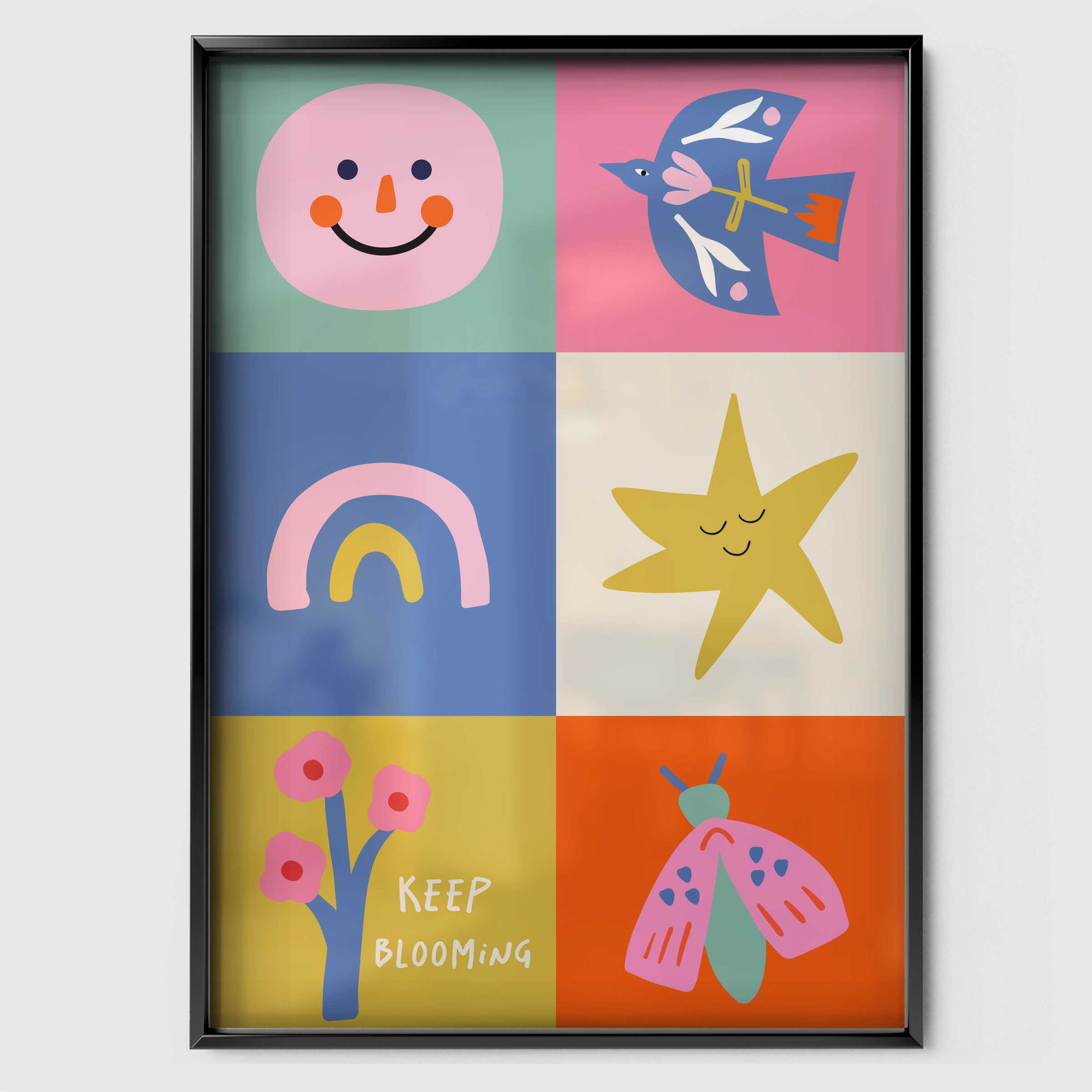 Smiley Grid Nursery Print - black framed nursery wall art print