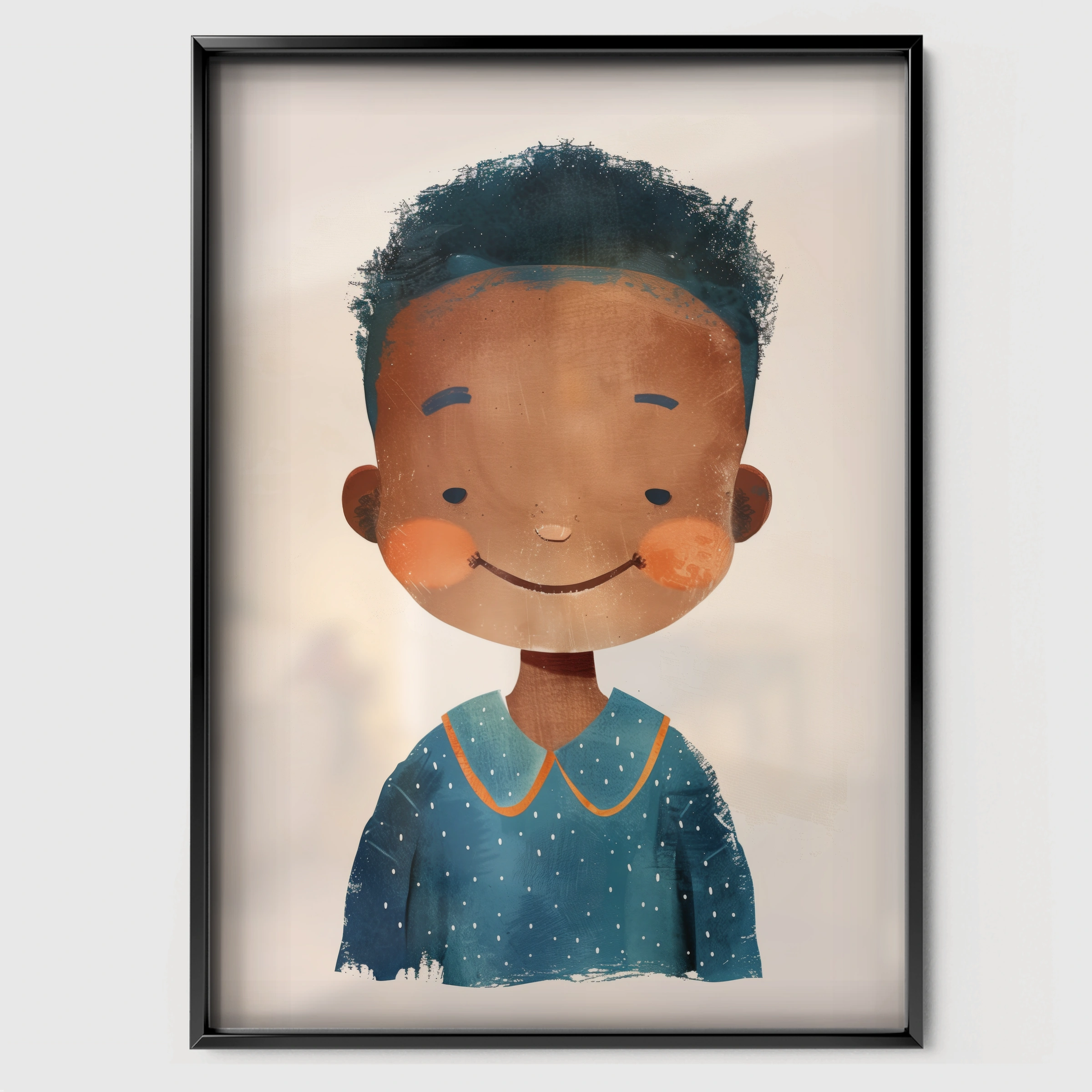 Smiling Boy Nursery Print - black framed nursery wall art print