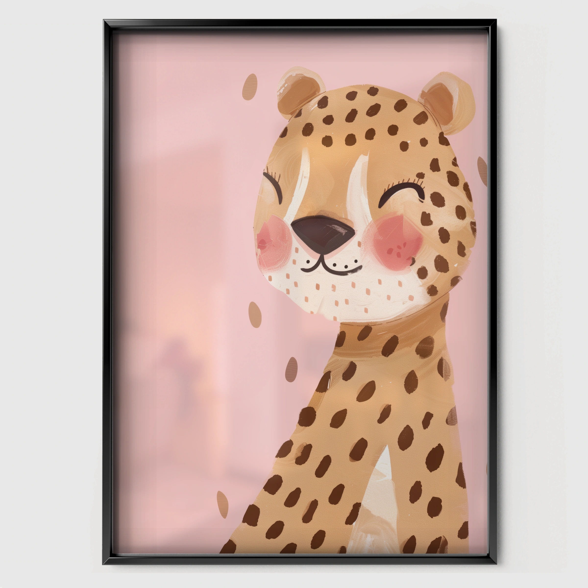 Smiling Cheetah Cub Nursery Print - black framed nursery wall art print
