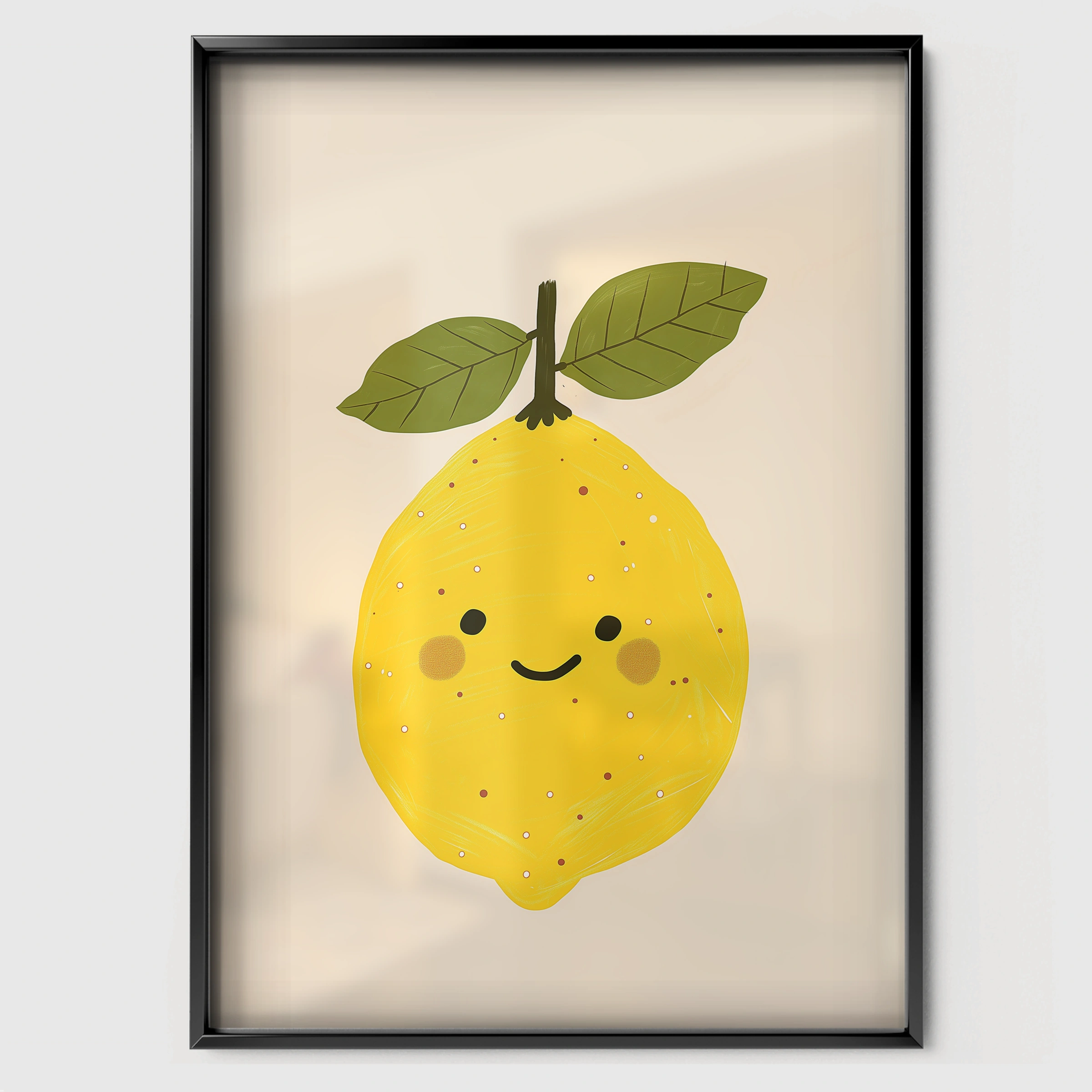 Smiling Lemon Nursery Print - black framed nursery wall art print