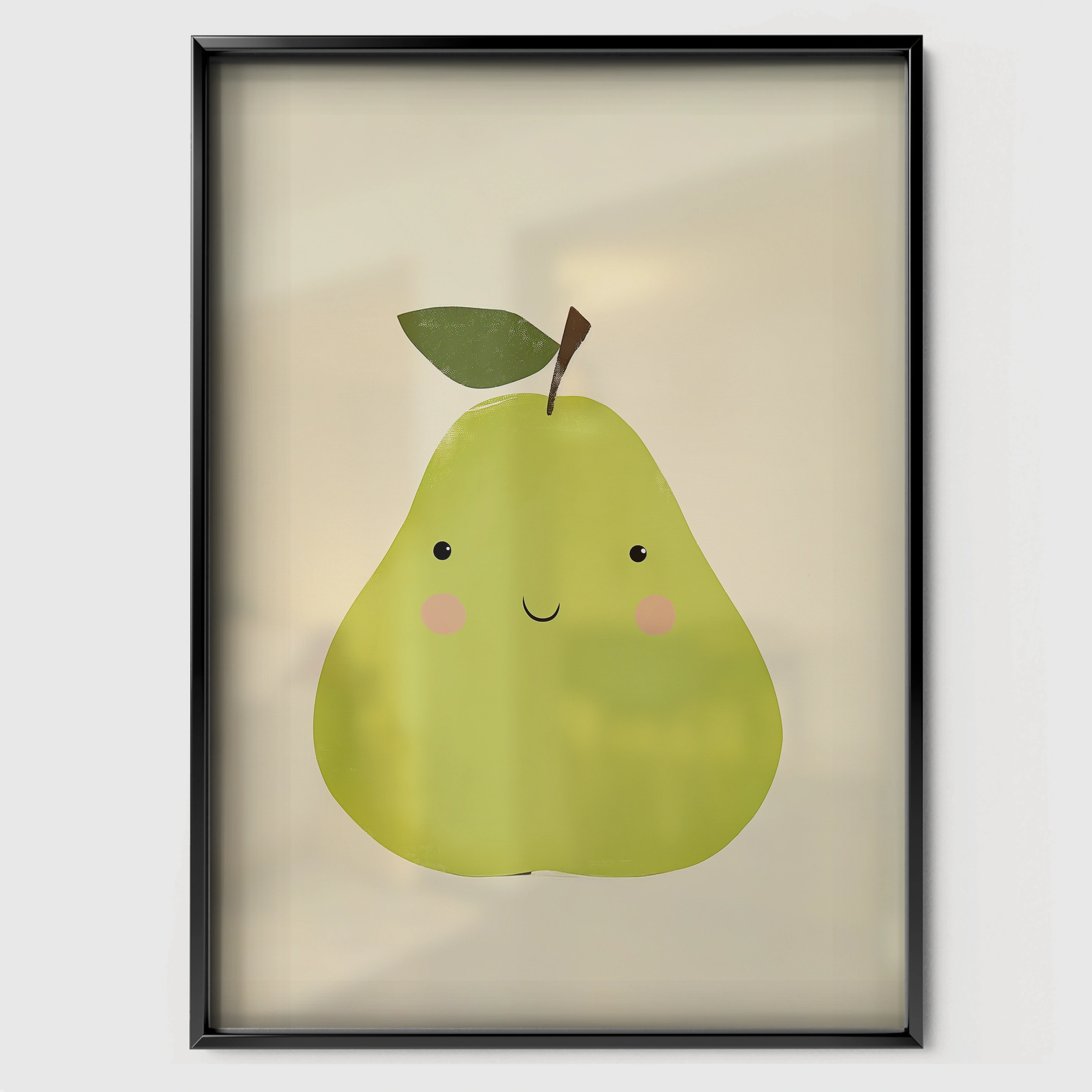 Smiling Pear Nursery Print - black framed nursery wall art print