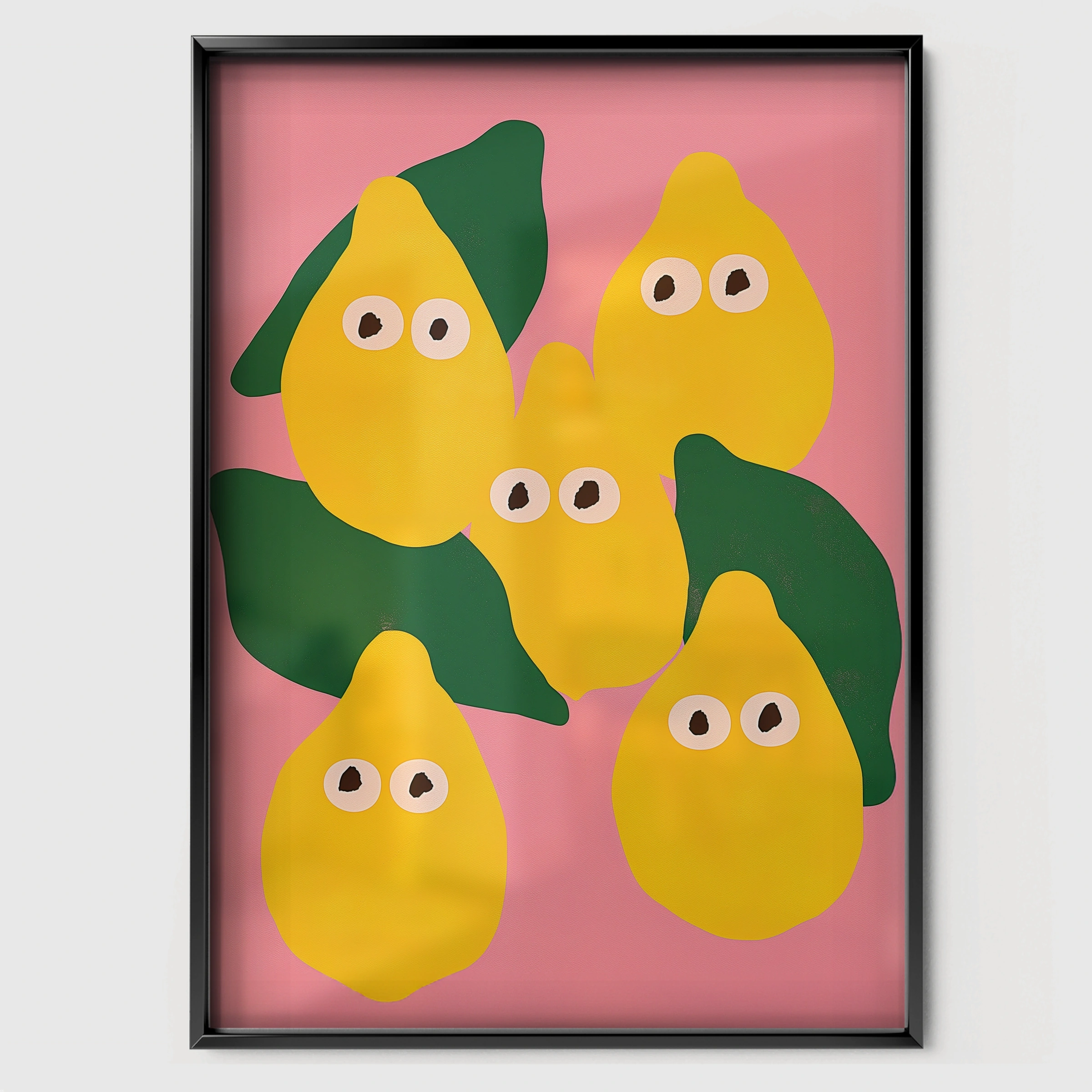 Smiling Pears Nursery Print - black framed nursery wall art print