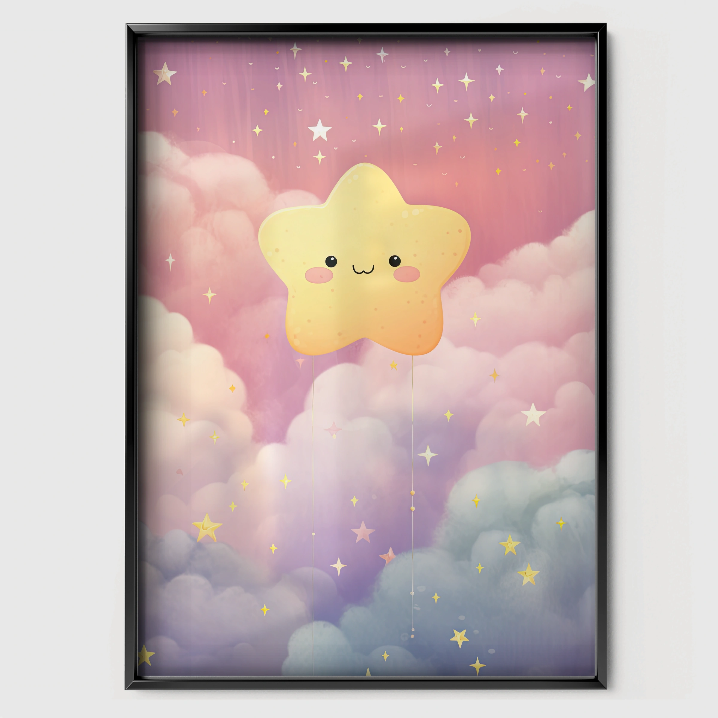 Smiling Star Nursery Print - black framed nursery wall art print