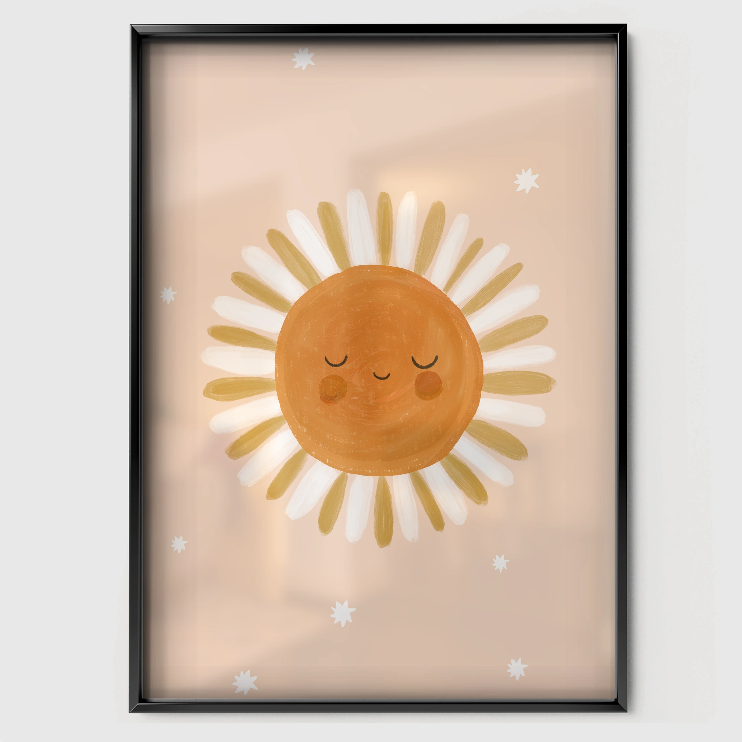Smiling Sun Nursery Print - black framed nursery wall art print