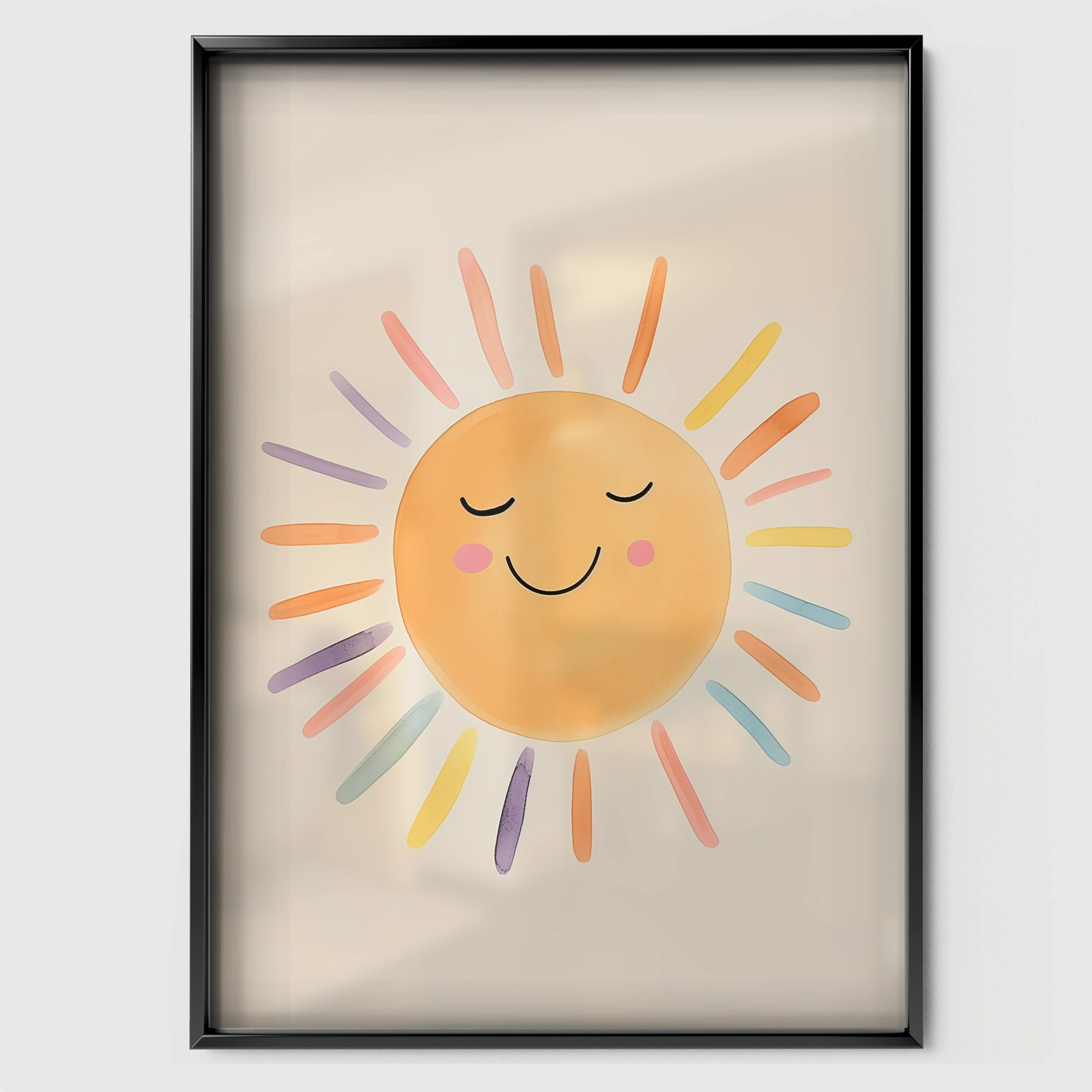 Smiling Sun Two Nursery Print - black framed nursery wall art print
