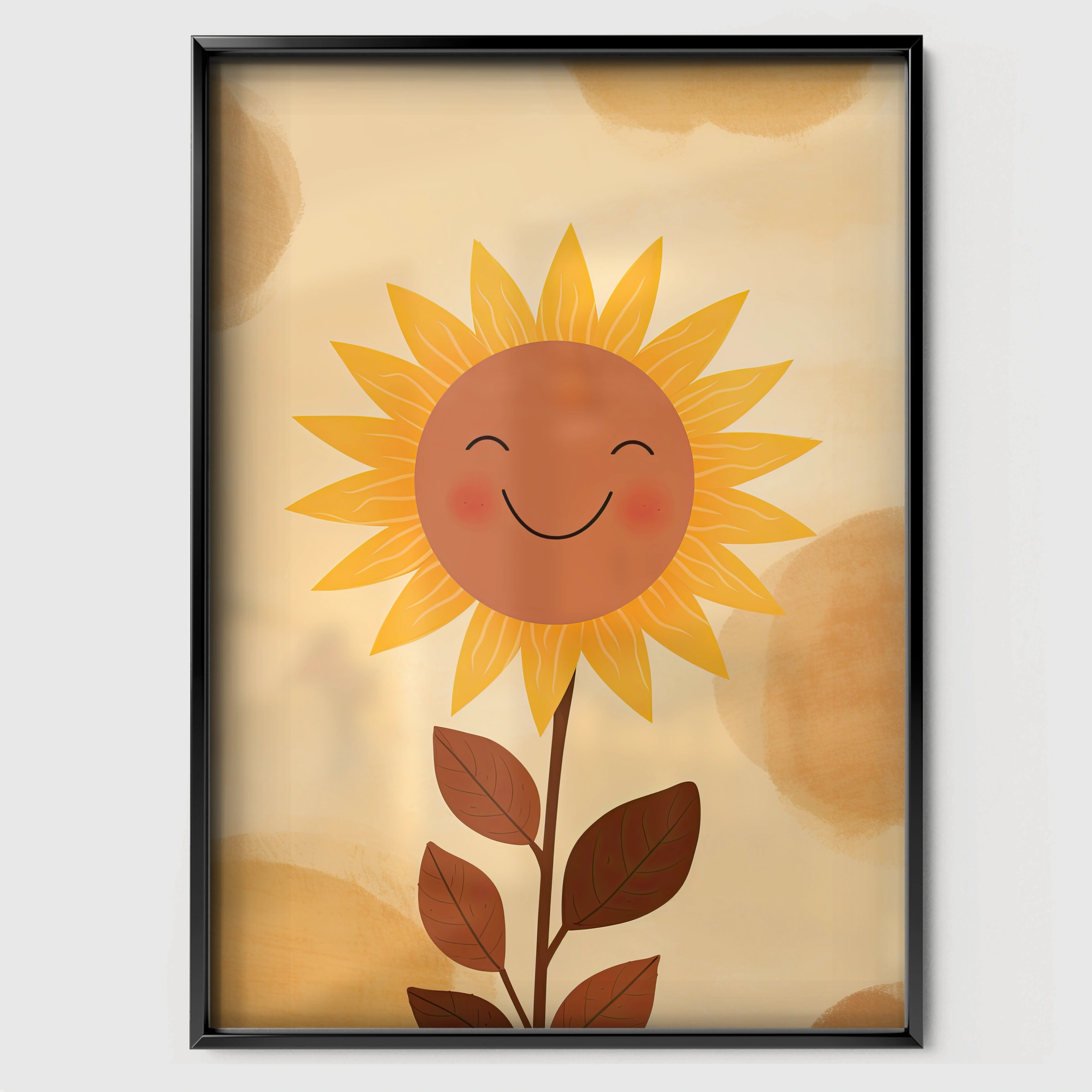 Smiling Sunflower Nursery Print - black framed nursery wall art print