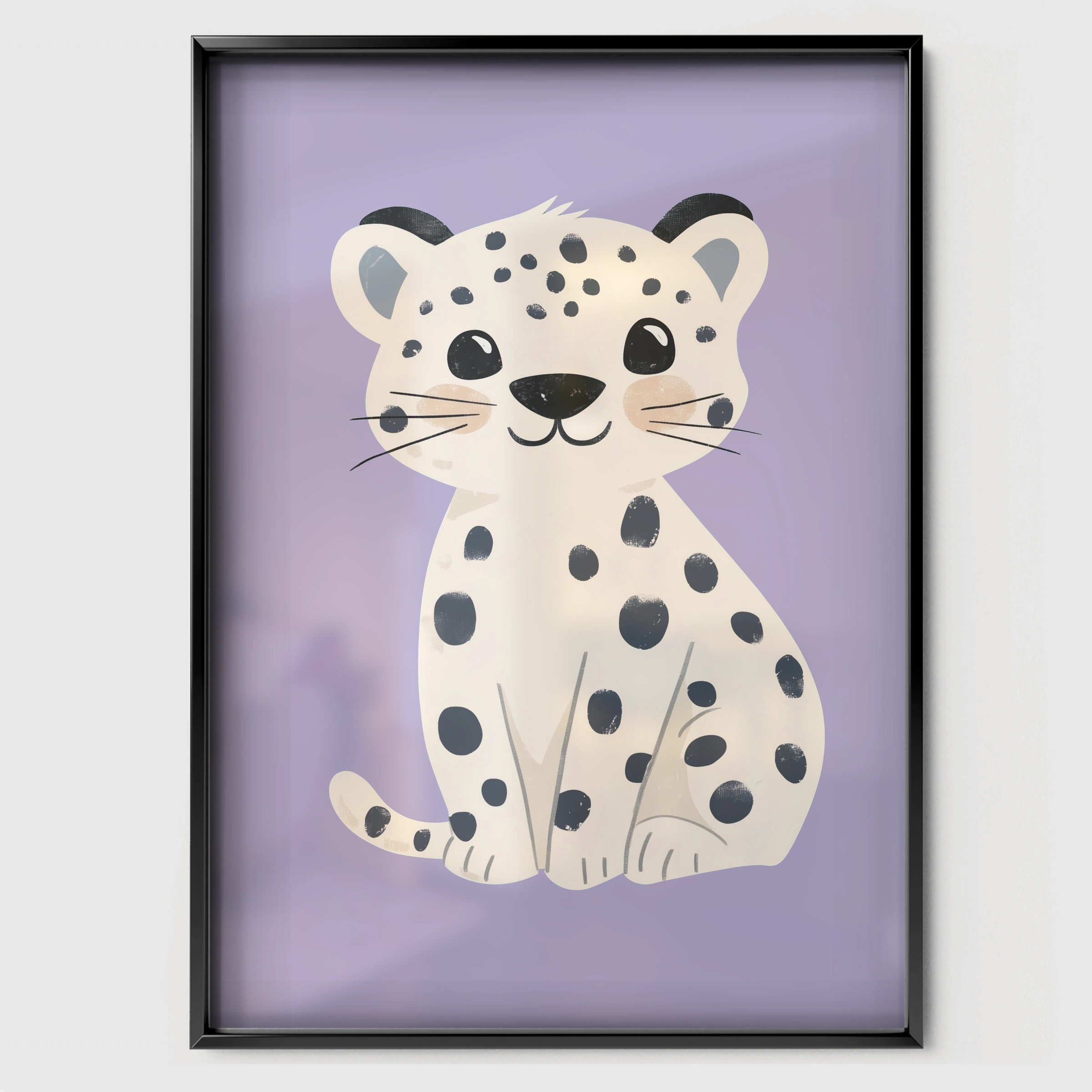 Snow Leopard Cub Nursery Print - black framed nursery wall art print