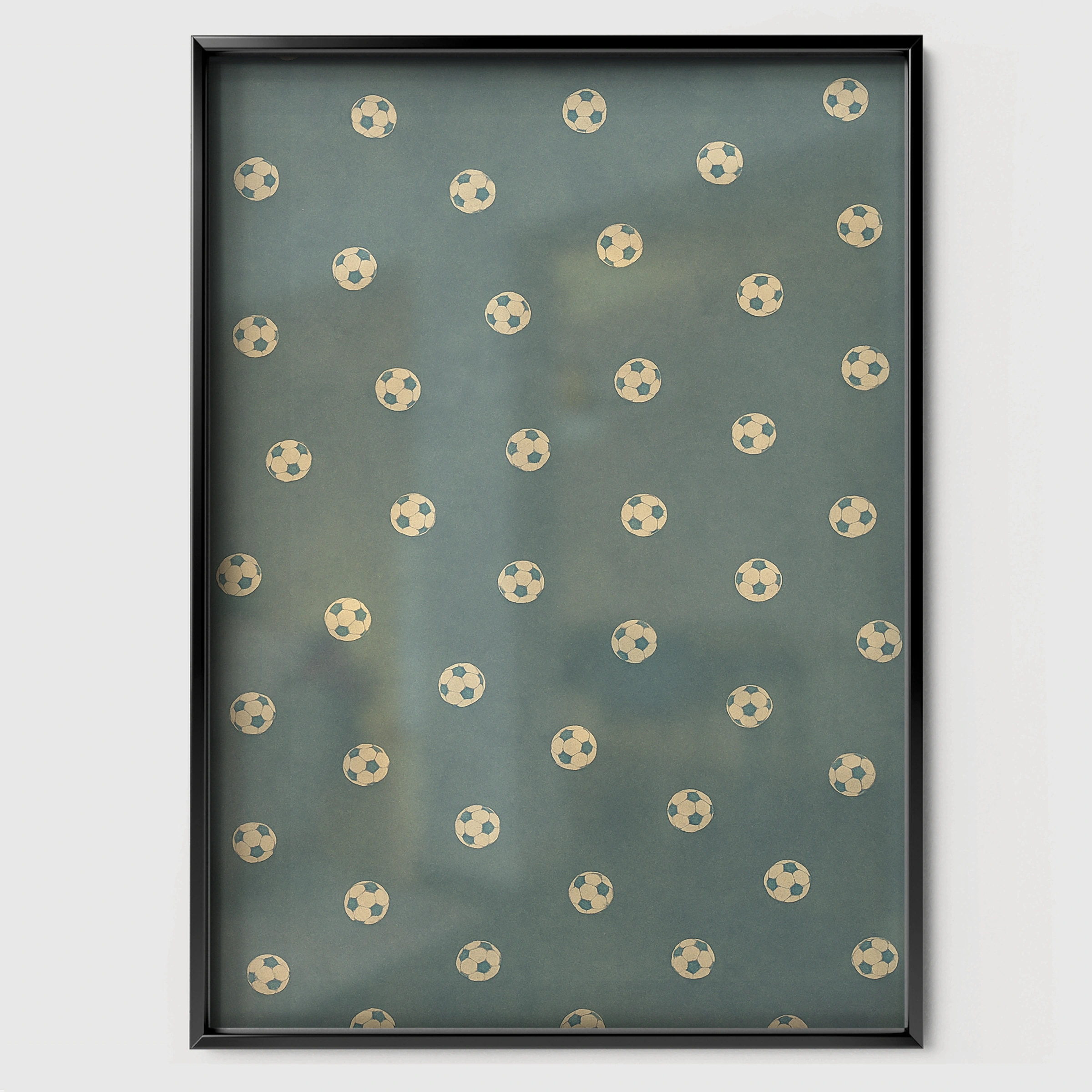 Soccer Balls Pattern Nursery Print - black framed nursery wall art print