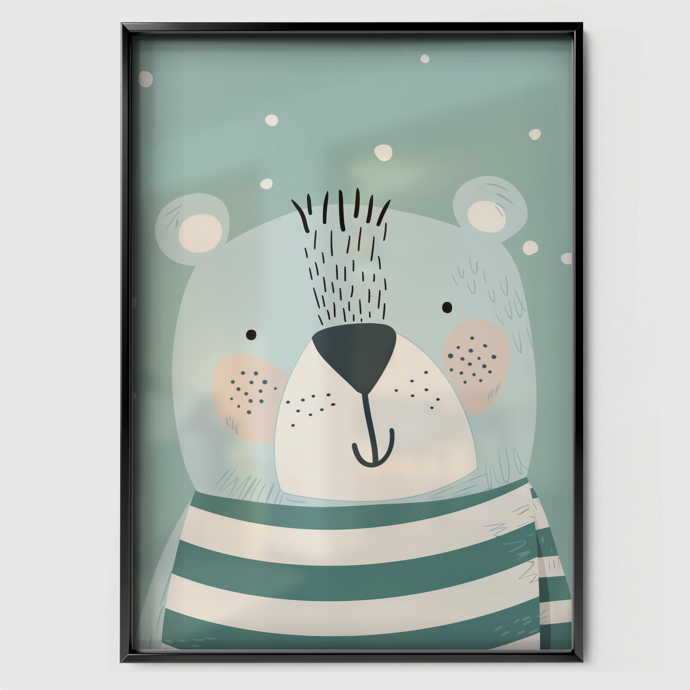 Soft Blue Bear Nursery Print - black framed nursery wall art print