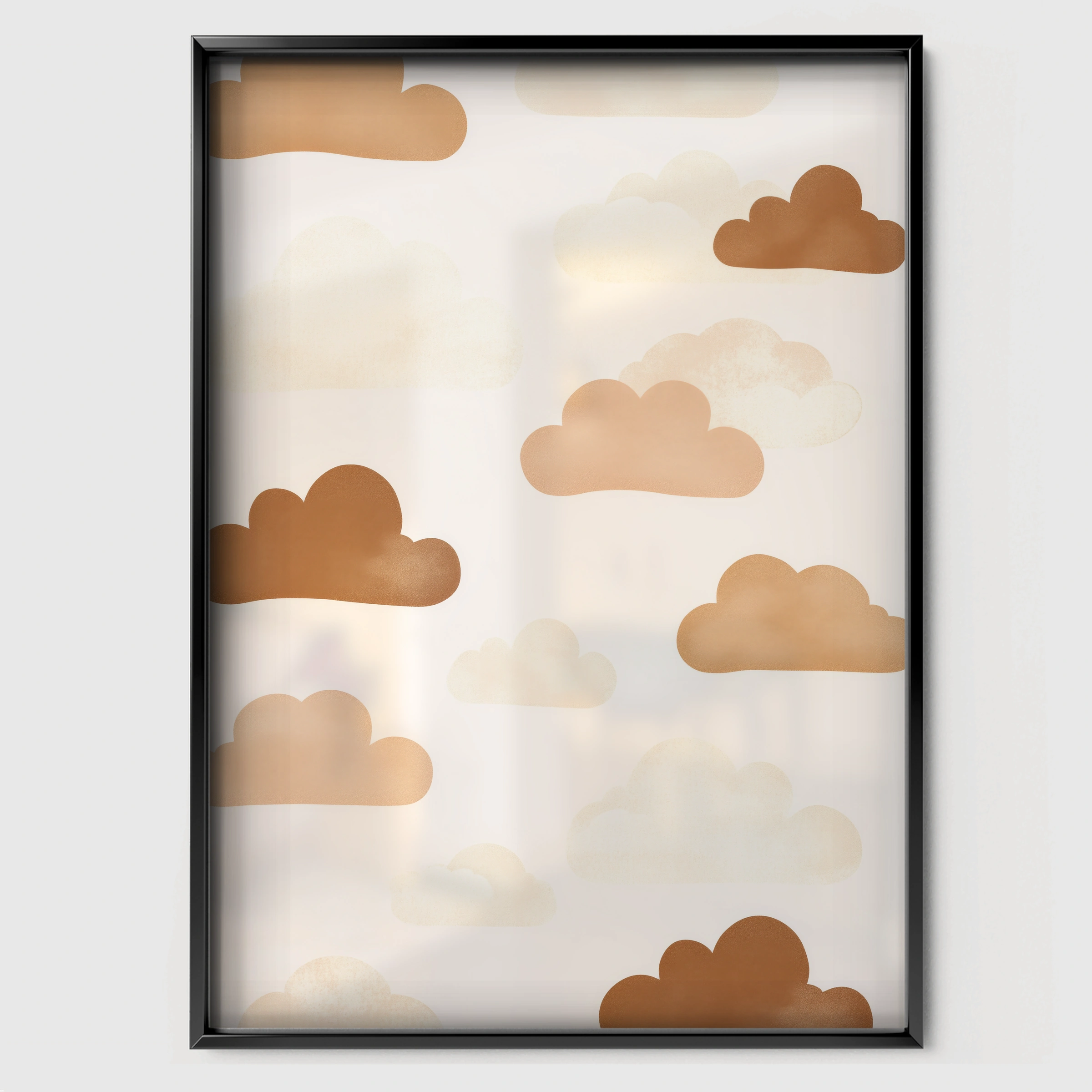 Soft Clouds Nursery Print - black framed nursery wall art print