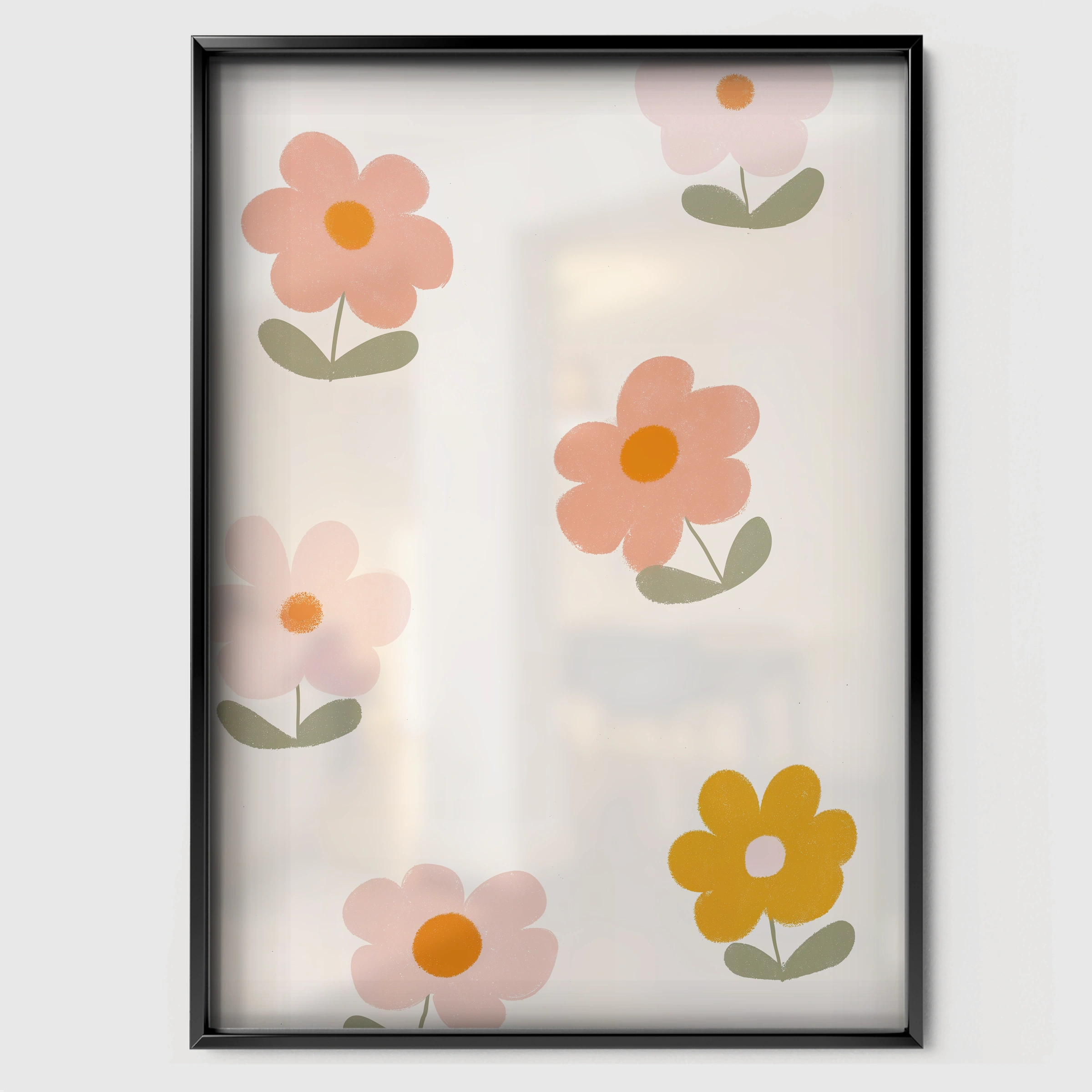 Soft Flowers Nursery Print - black framed nursery wall art print