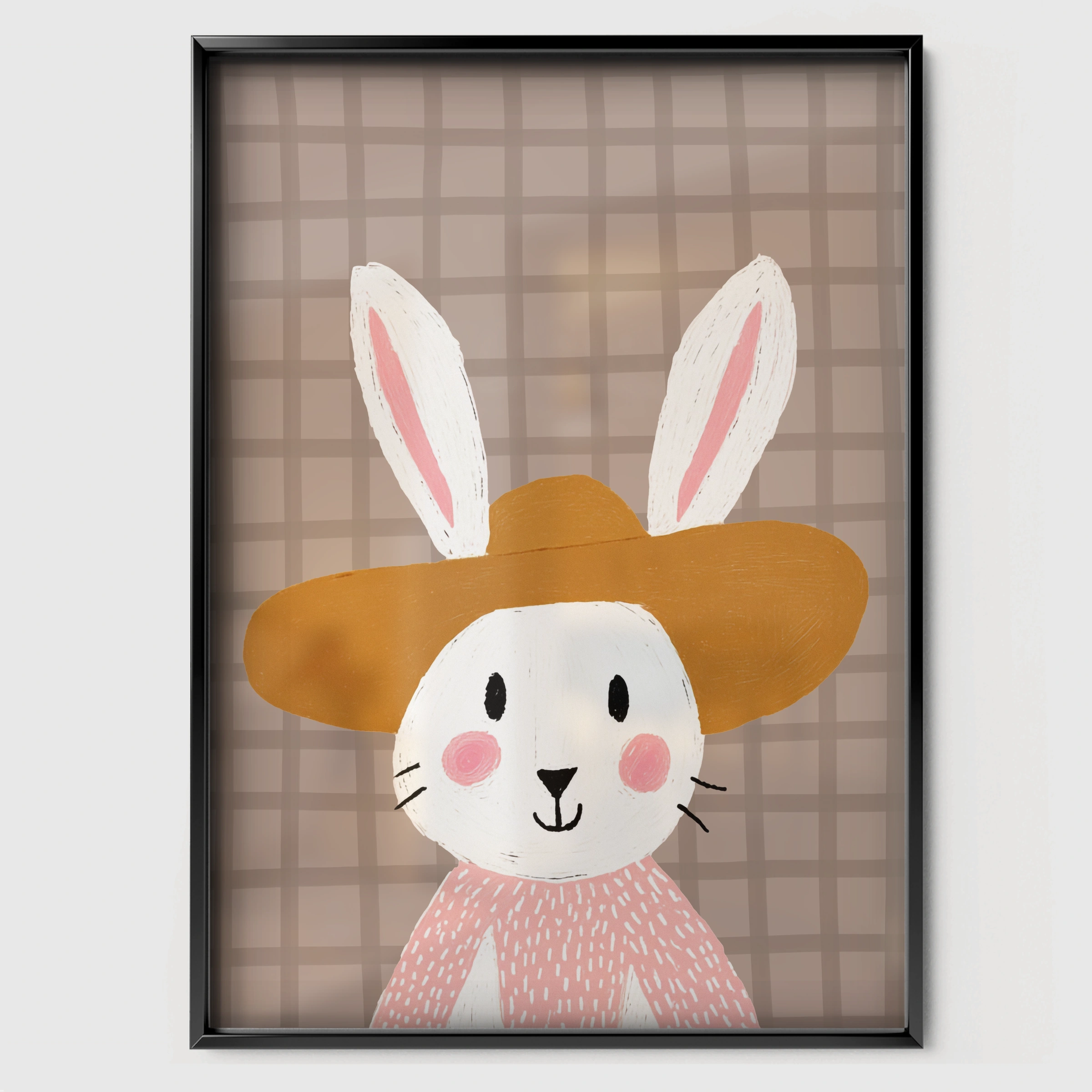 Soft Grey Bunny Nursery Print - black framed nursery wall art print