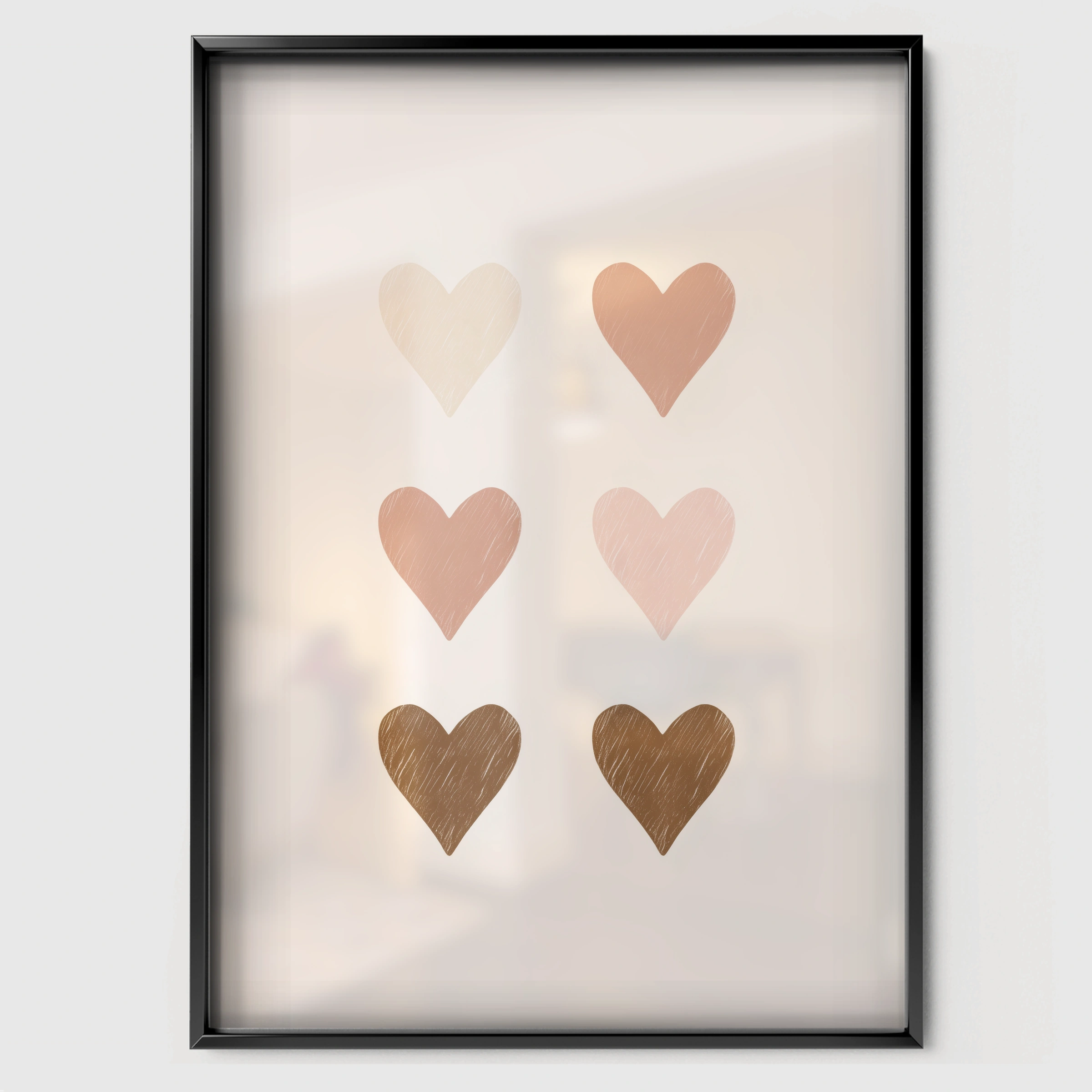 Soft Hearts Nursery Print - black framed nursery wall art print