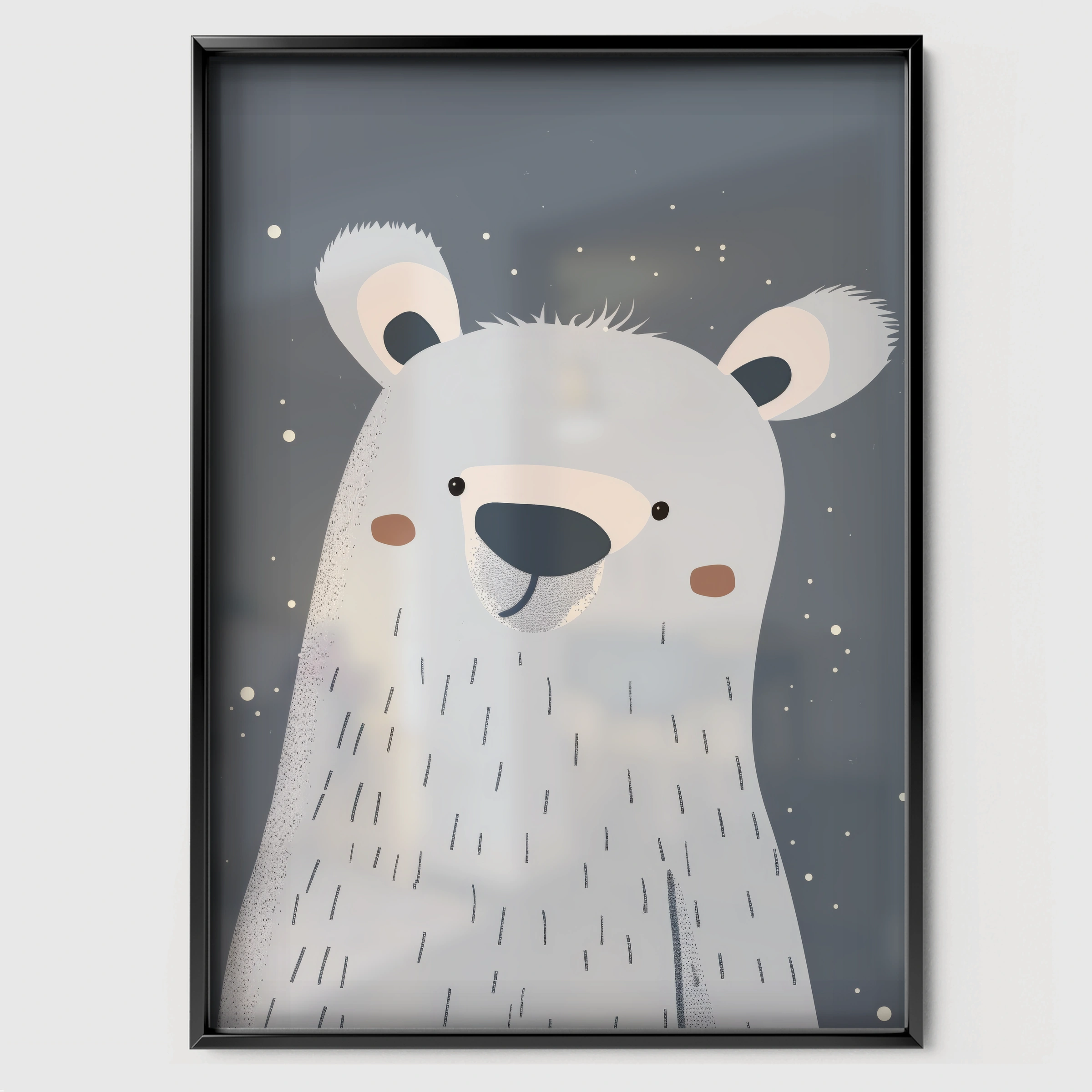 Soft Polar Bear Nursery Print - black framed nursery wall art print