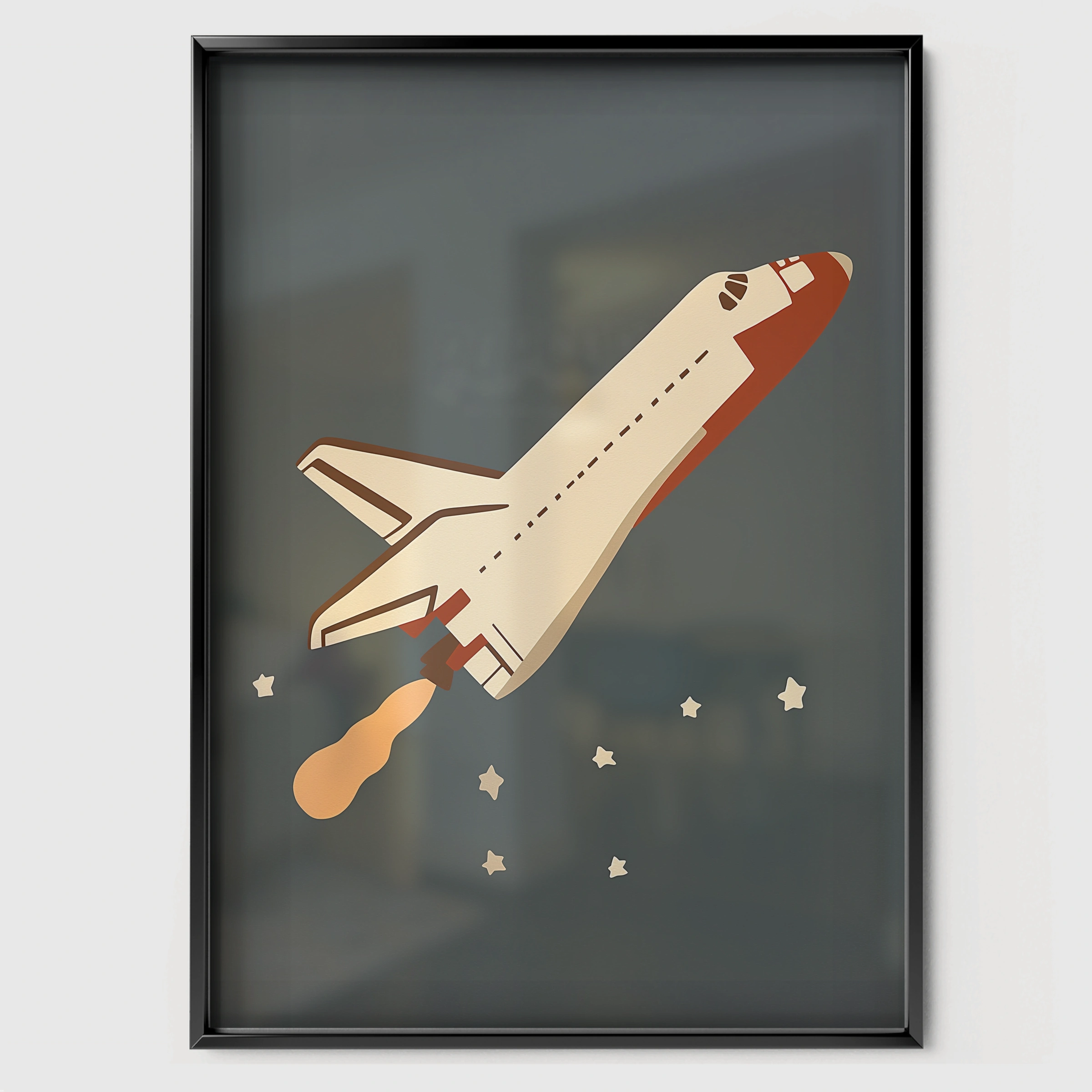 Space Shuttle in Flight Nursery Print - black framed nursery wall art print