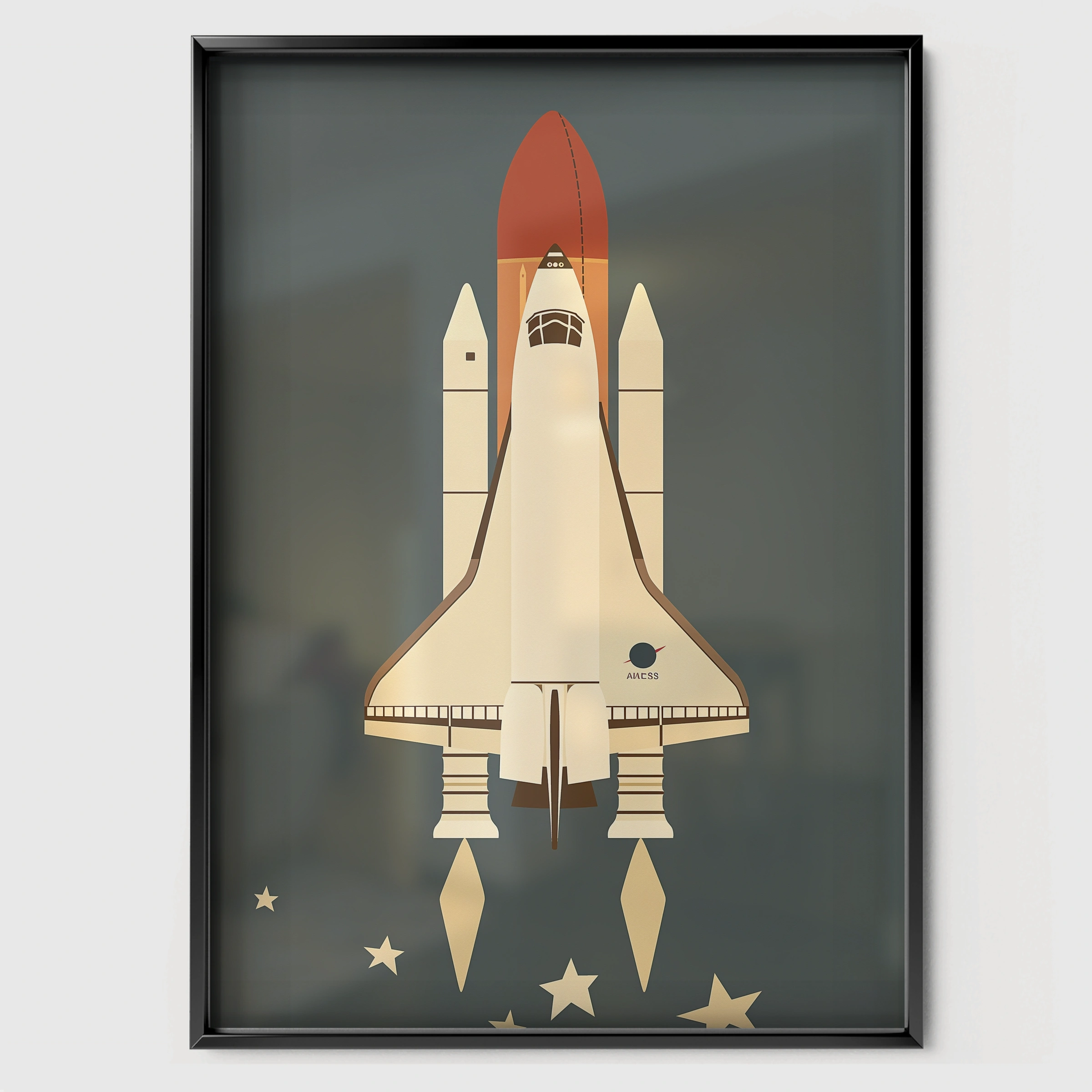 Space Shuttle Launch Nursery Print - black framed nursery wall art print