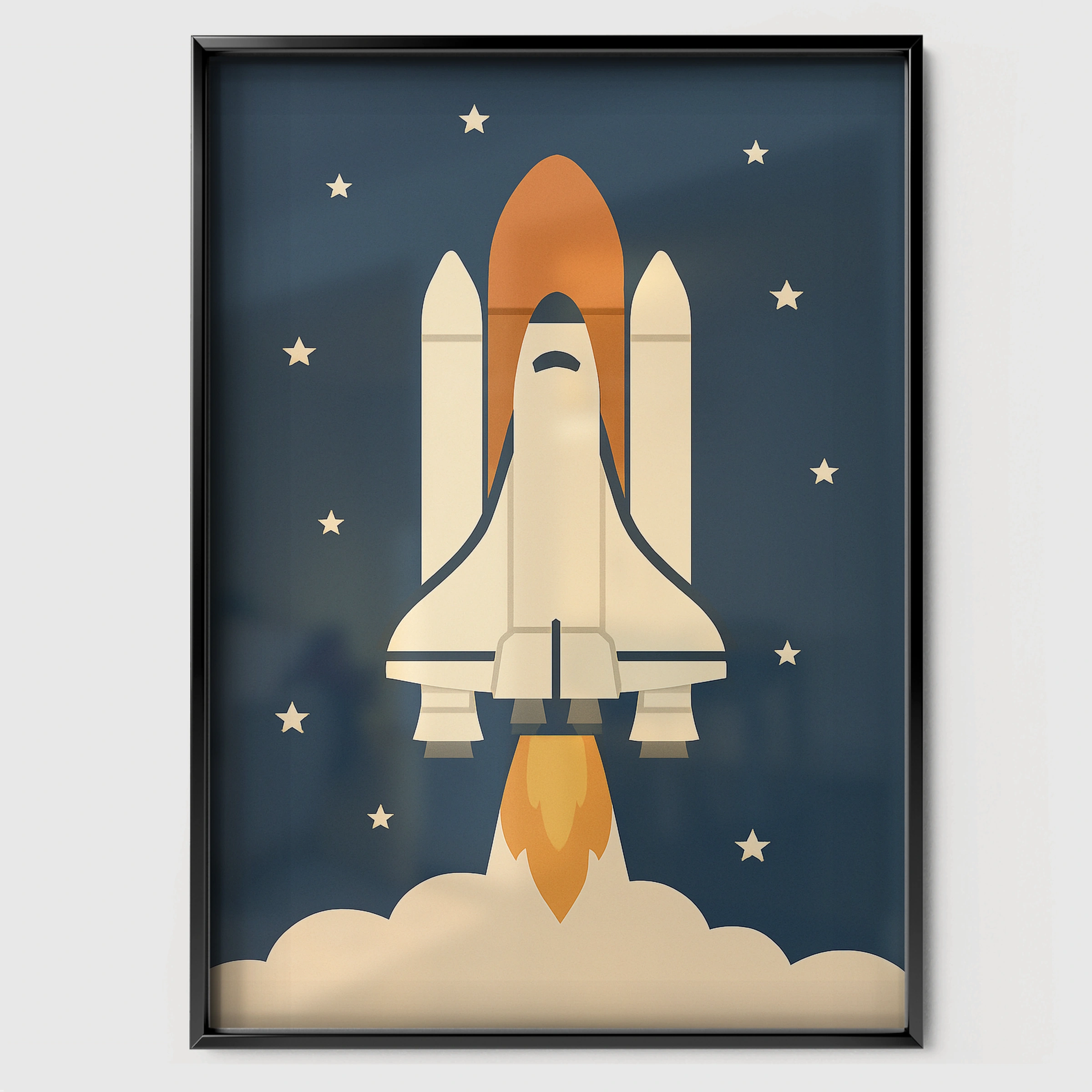 Space Shuttle Rocket Nursery Print - black framed nursery wall art print
