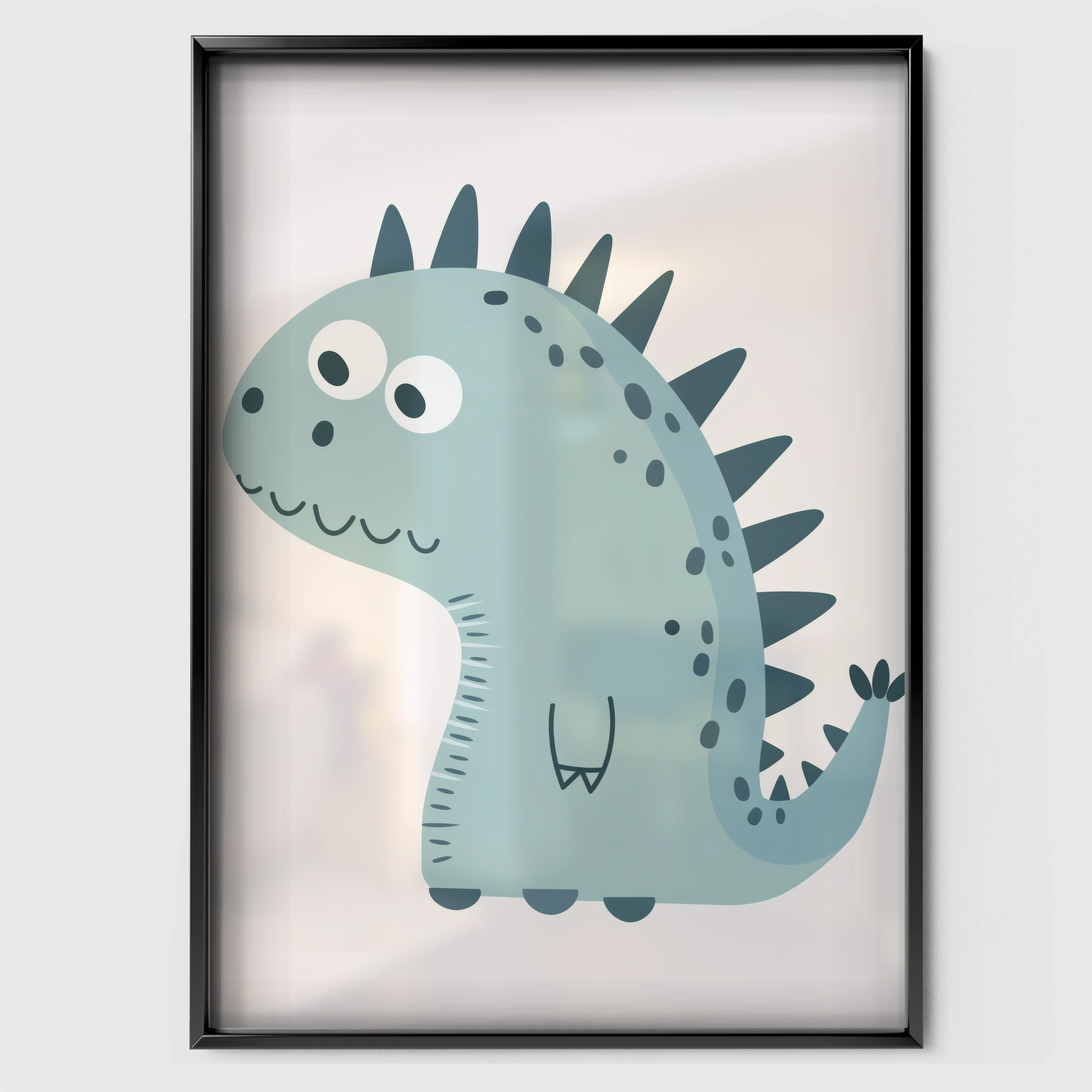 Spiky Dinosaur Nursery Print - black framed nursery wall art print