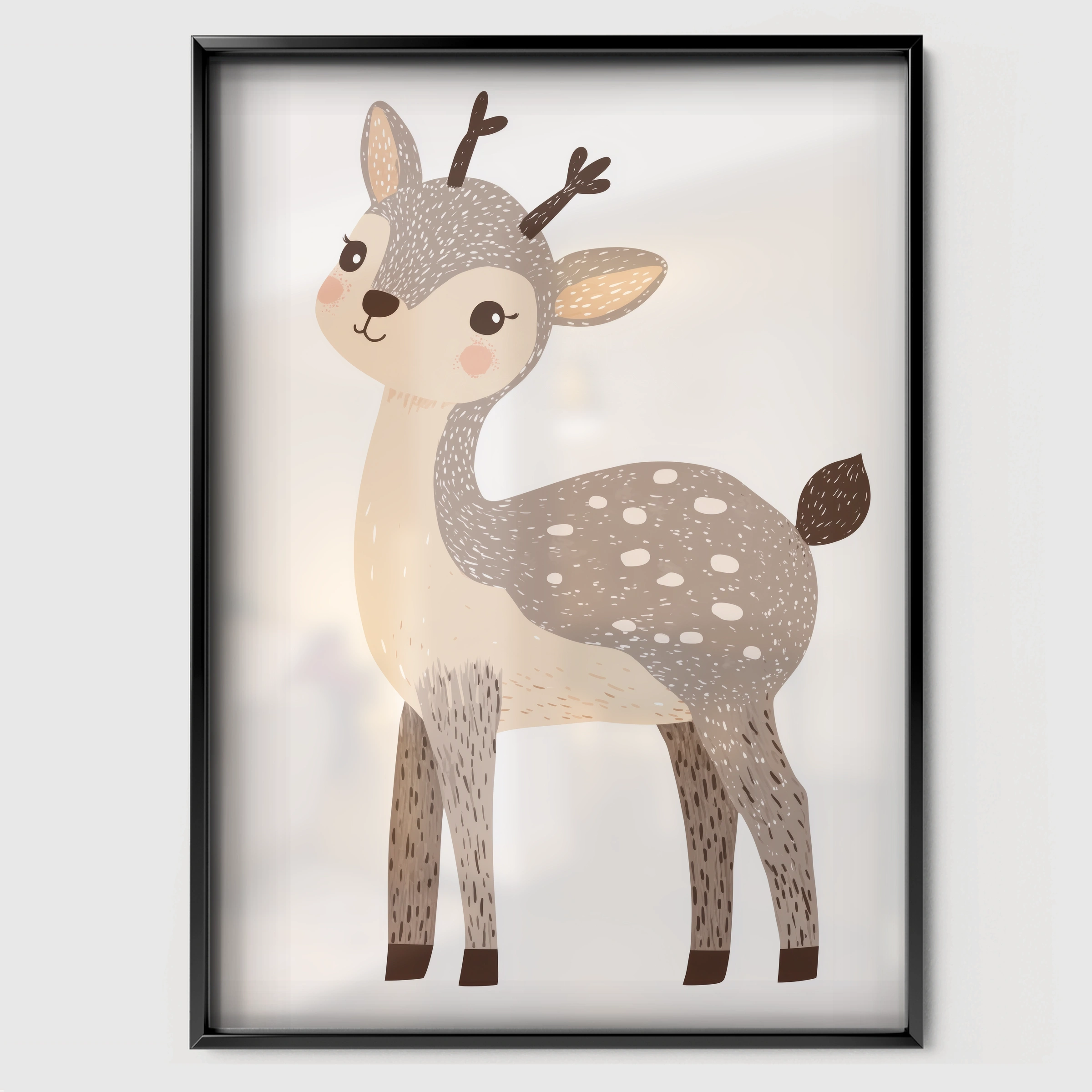 Spotted Fawn Christmas Print - black framed nursery wall art print