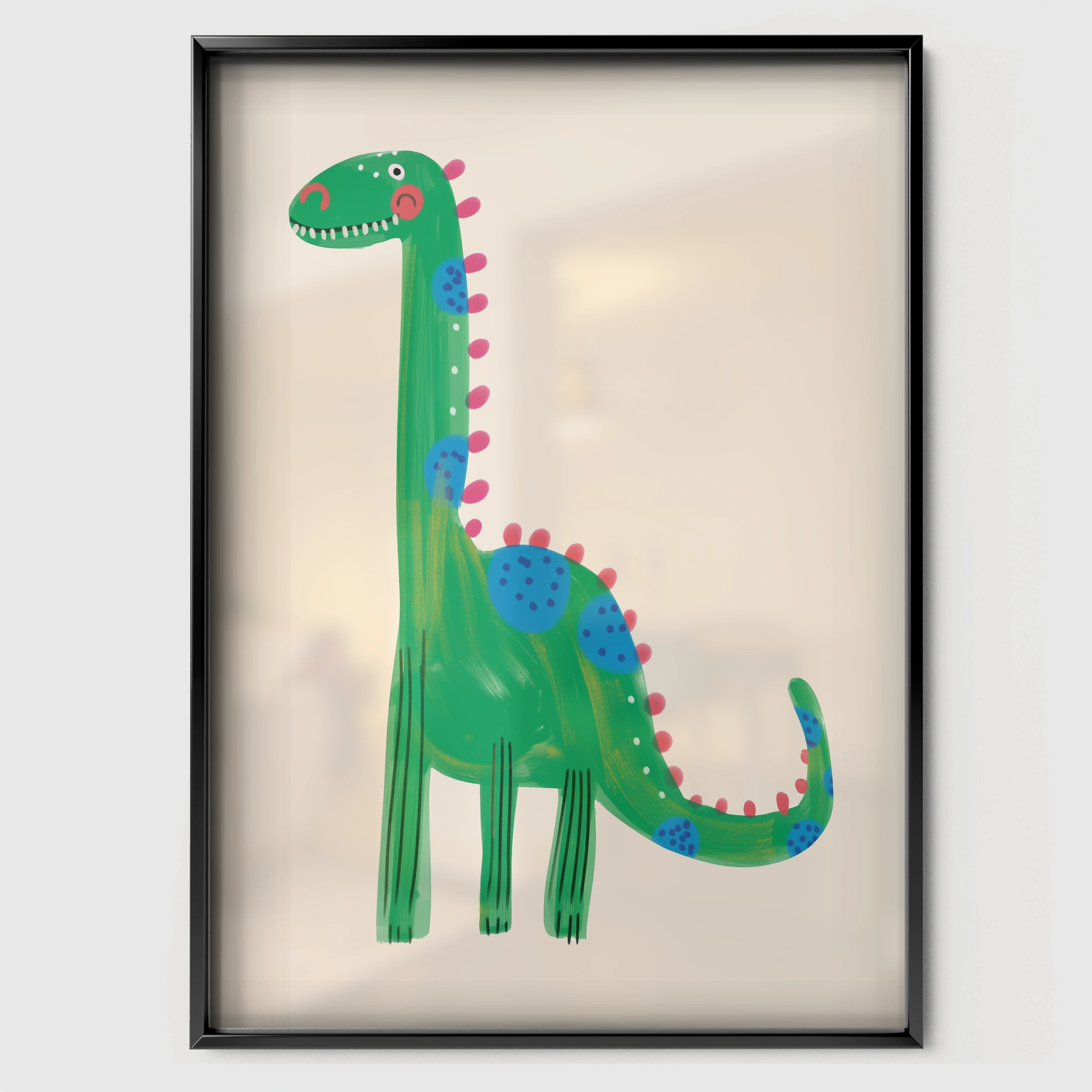 Spotty Dinosaur Nursery Print - black framed nursery wall art print