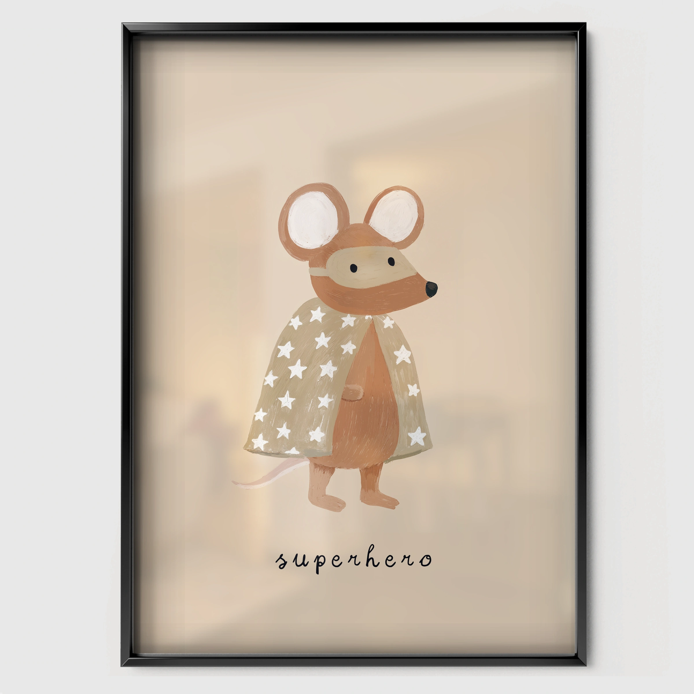 Spotty Mouse Nursery Print - black framed nursery wall art print